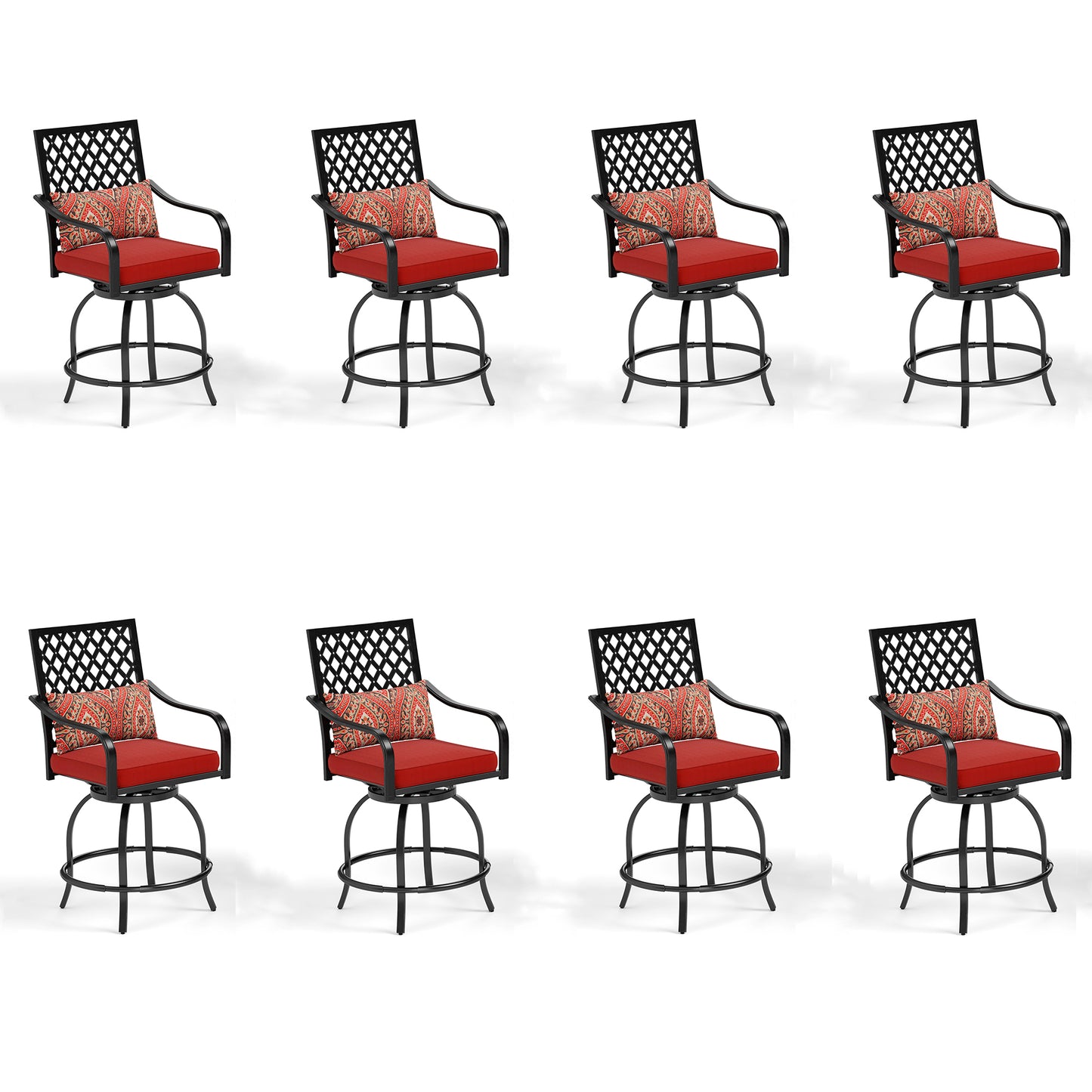 Captiva Designs Outdoor Metal Frame Swivel Armrest Bar Stools with Seat Cushions