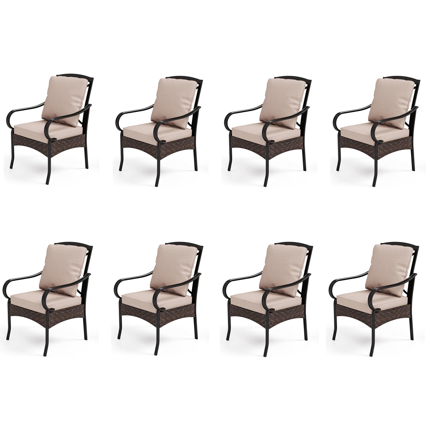 Captiva Designs Patio Dining Rattan Metal Chairs with Seat Cushions and Waist Pillows
