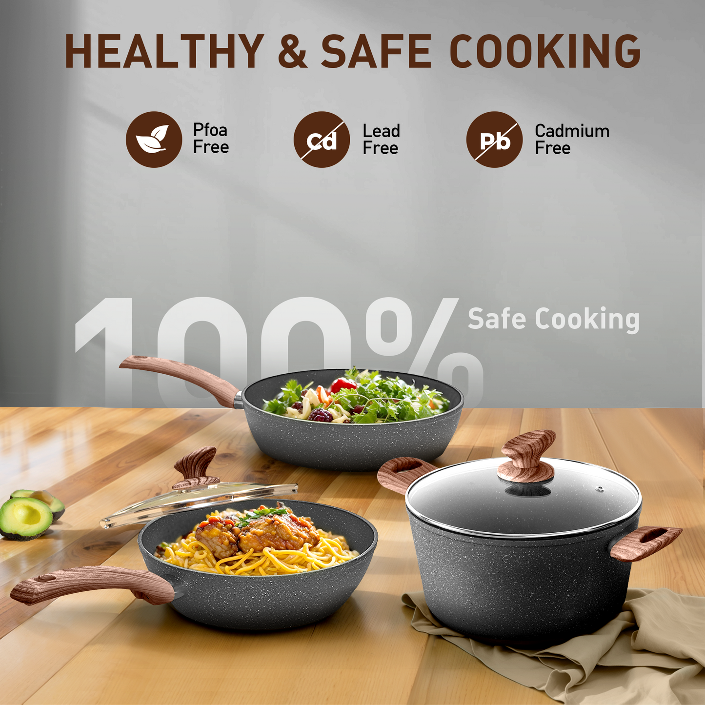 Captiva Designs Nonstick Granite Cookware and Bakeware Set with Heat-Resistant Bakelite Handle