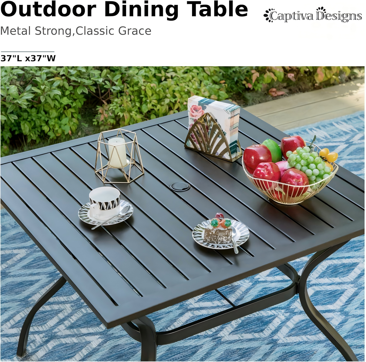 CAPTIVA DESIGNS Patio Table and Chairs Set of 4, Outdoor Dining Set with Umbrella Hole, 5 Piece Patio Furniture Set for Deck Backyard Poolside Garden