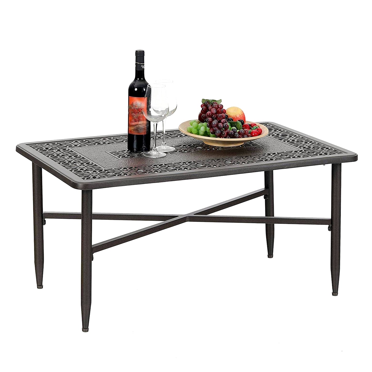 Captiva Designs Outdoor Patio Cast Aluminum Lawn Garden All Weather Engraved Cast-Top Dining Table
