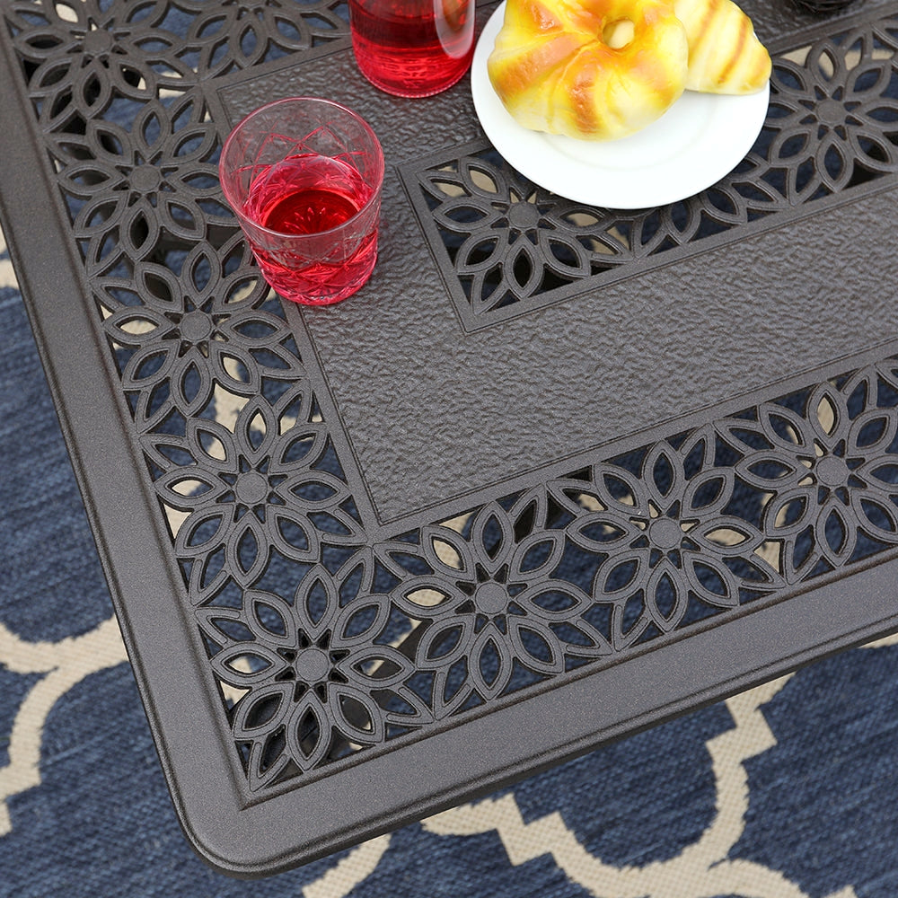 Captiva Designs Outdoor Patio Cast Aluminum Lawn Garden All Weather Engraved Cast-Top Dining Table