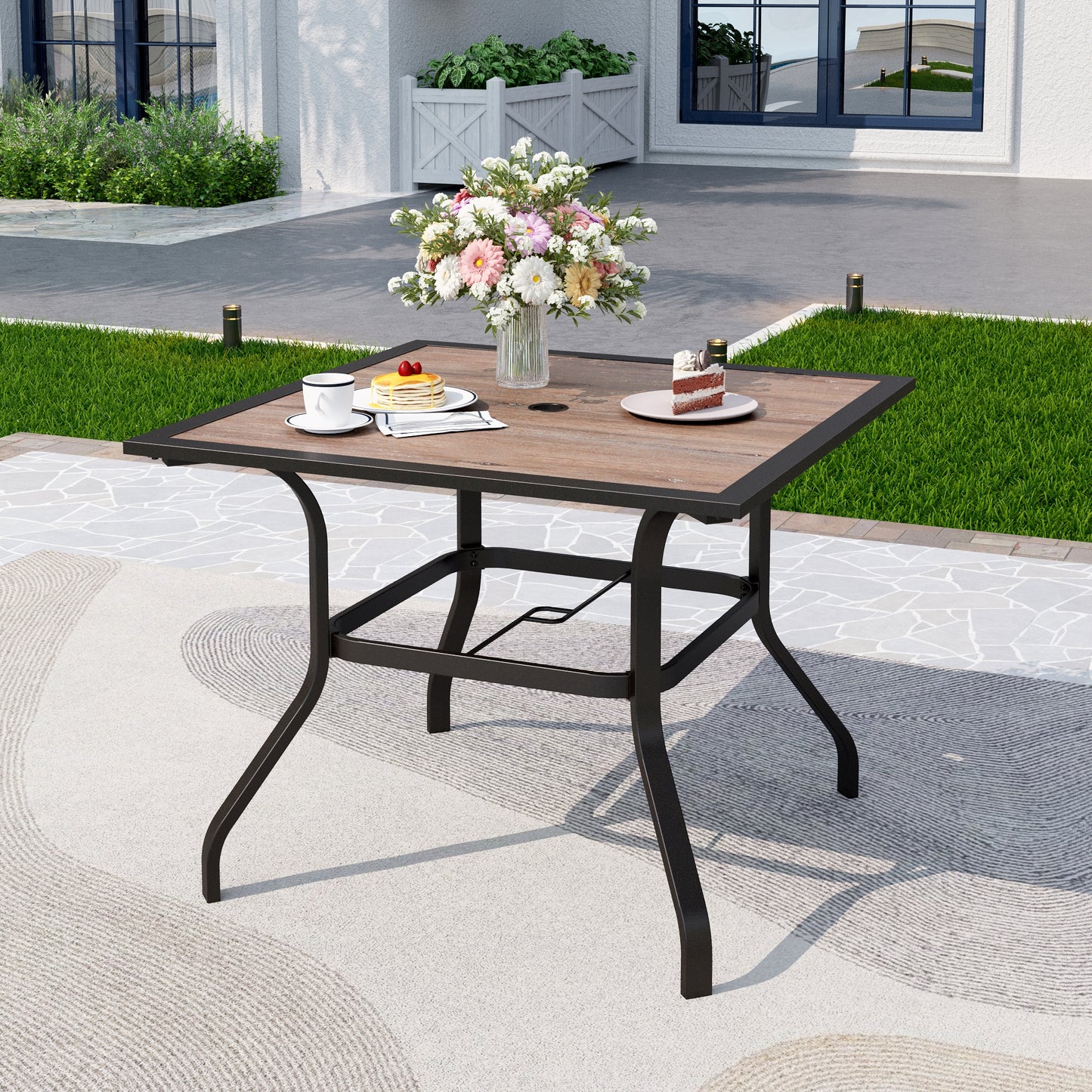 Captiva Designs 1pc Outdoor Patio Dining Steel Frame Table with Umbrella Hole for 4