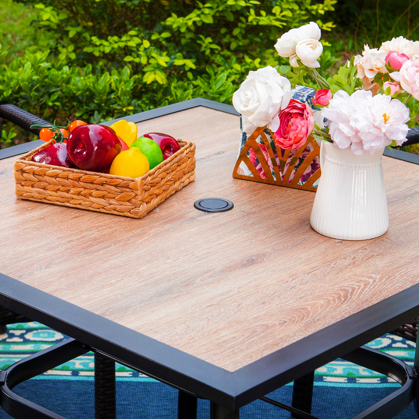 Captiva Designs 1pc Outdoor Patio Dining Steel Frame Table with Umbrella Hole for 4