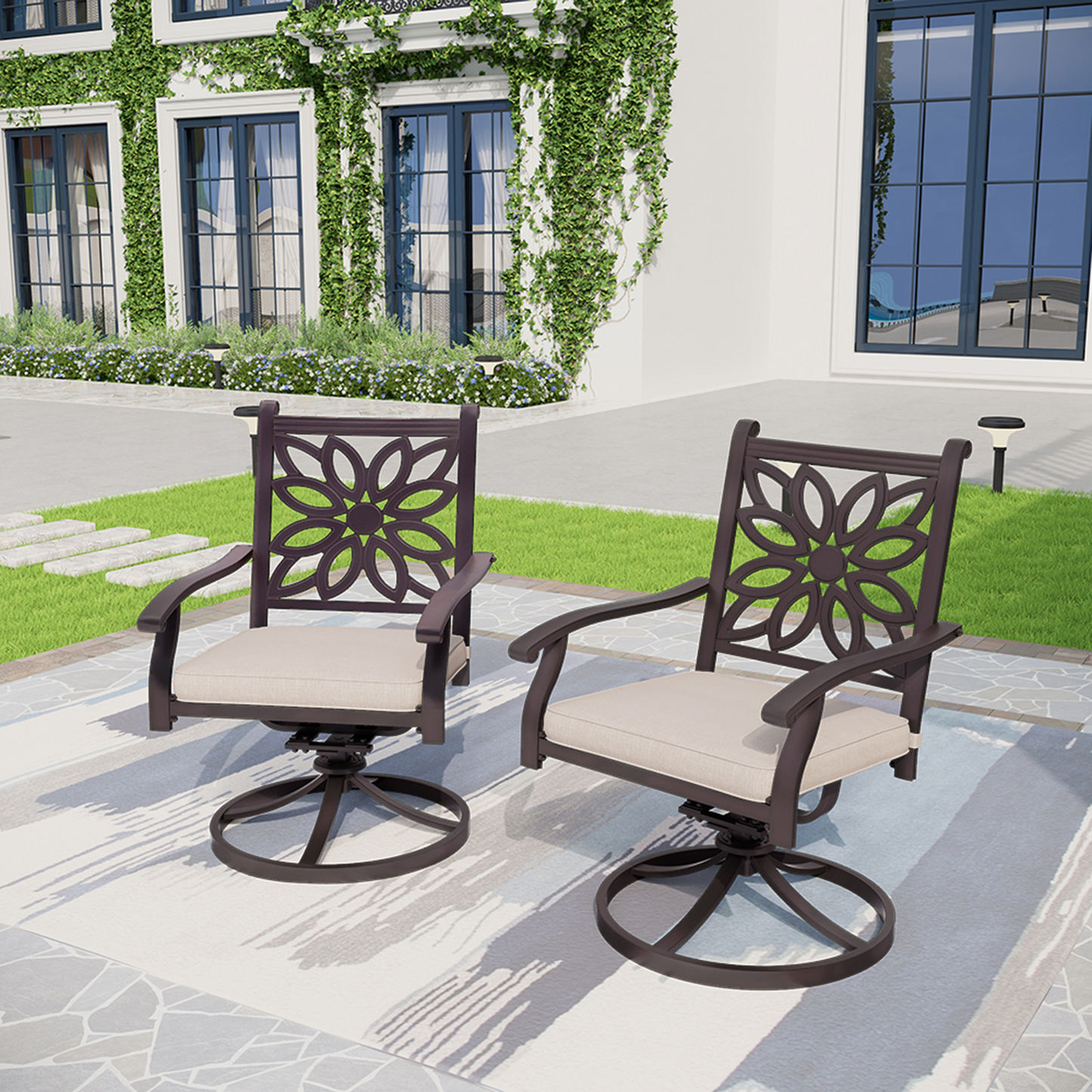 Captiva Designs Outdoor Patio Steel Frame Weather Resistant Comfortable Chairs