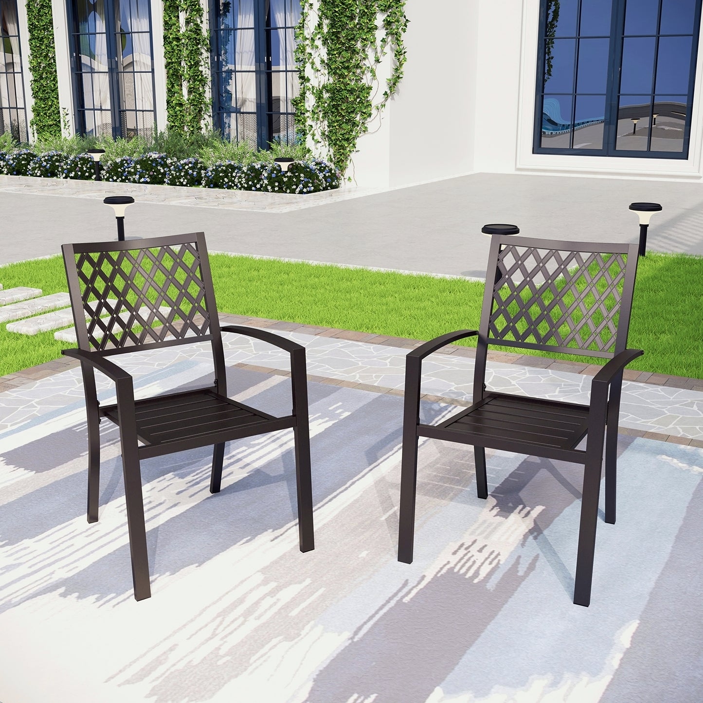 Captiva Designs 2pc Outdoor Patio Dining Chairs with Steel Frame and Ventilated Backs