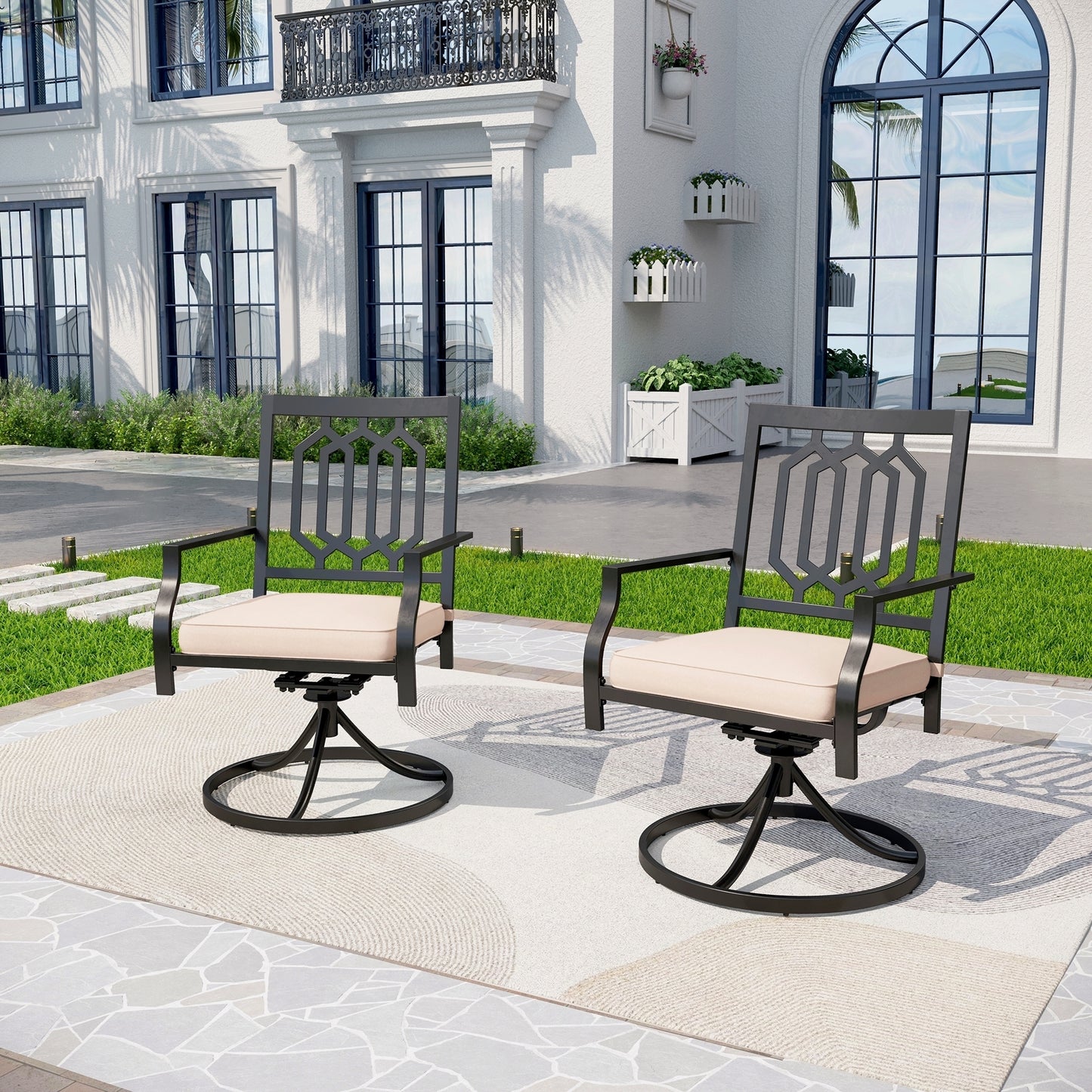 Captiva Designs 2pc Outdoor Patio Dining Chairs with Steel Frame and Ventilated Backs