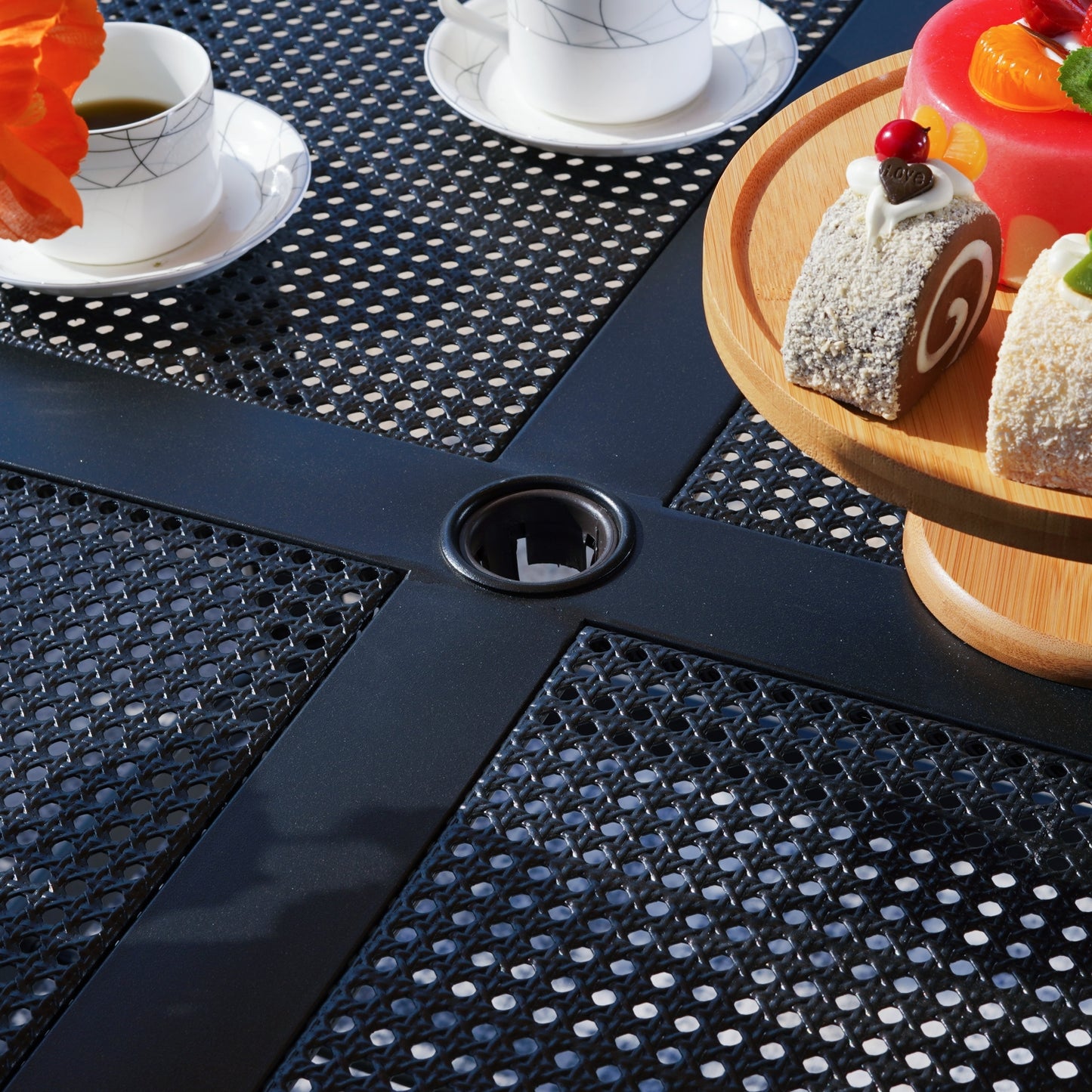 Captiva Designs 5pc Outdoor Patio Steel Dining Table & Metal Chairs with Stripe Back