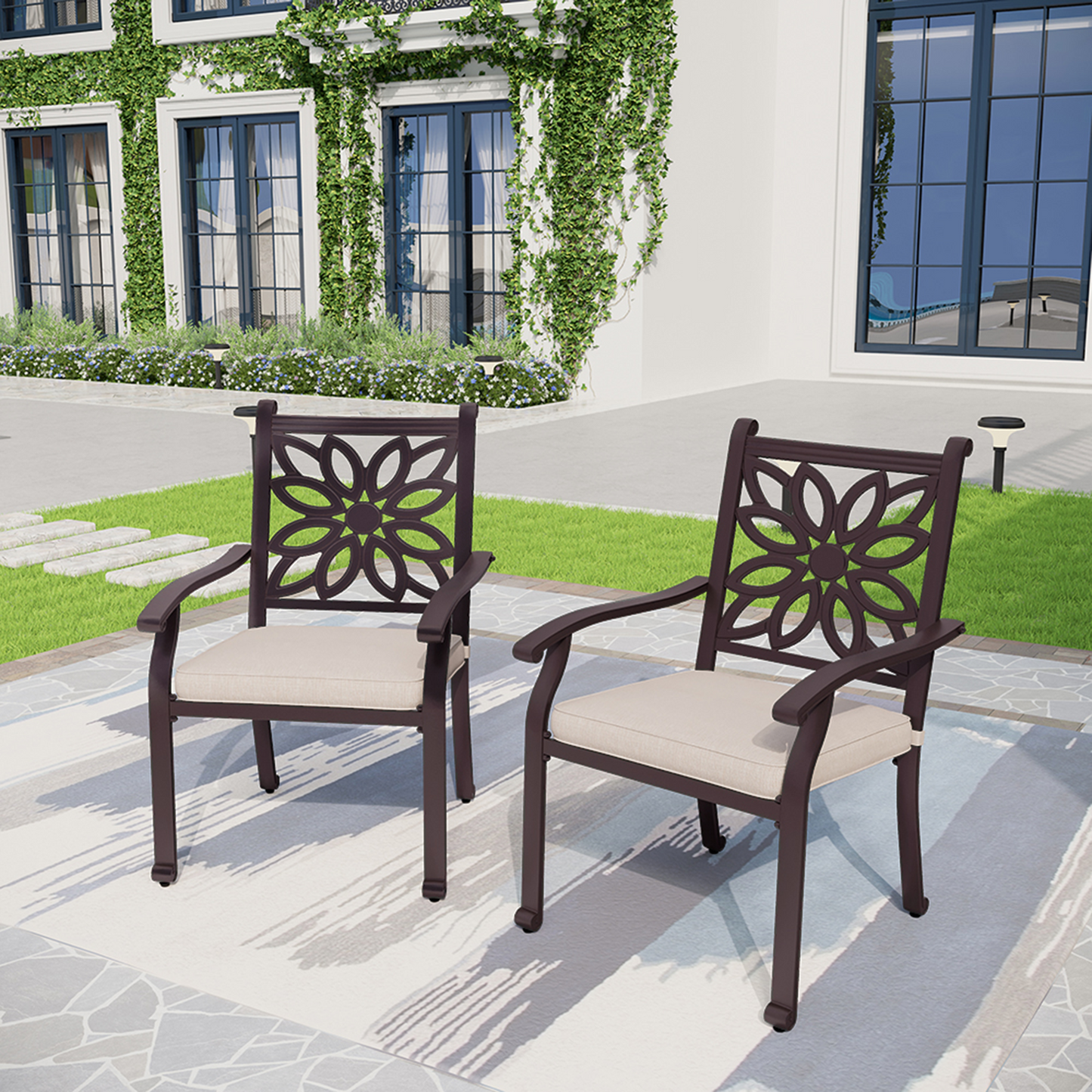 Captiva Designs Outdoor Patio Steel Frame Weather Resistant Comfortable Chairs