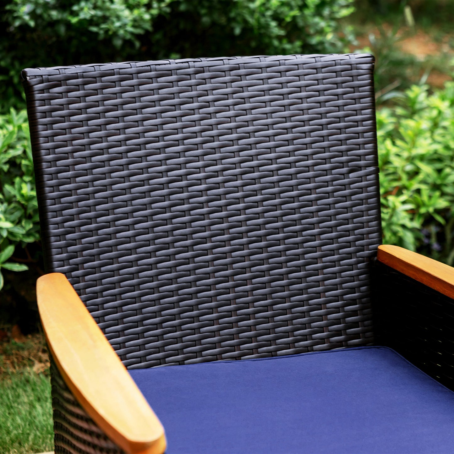 Captiva Designs Outdoor 9Pc Cast Aluminum Square Metal Dining Table with Umbrella Hole & Cushioned Wicker Rattan Chairs