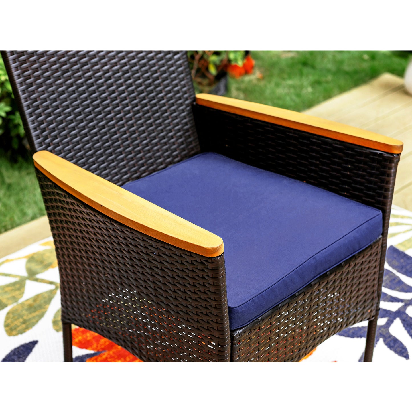 Captiva Designs Outdoor 9Pc Cast Aluminum Square Metal Dining Table with Umbrella Hole & Cushioned Wicker Rattan Chairs