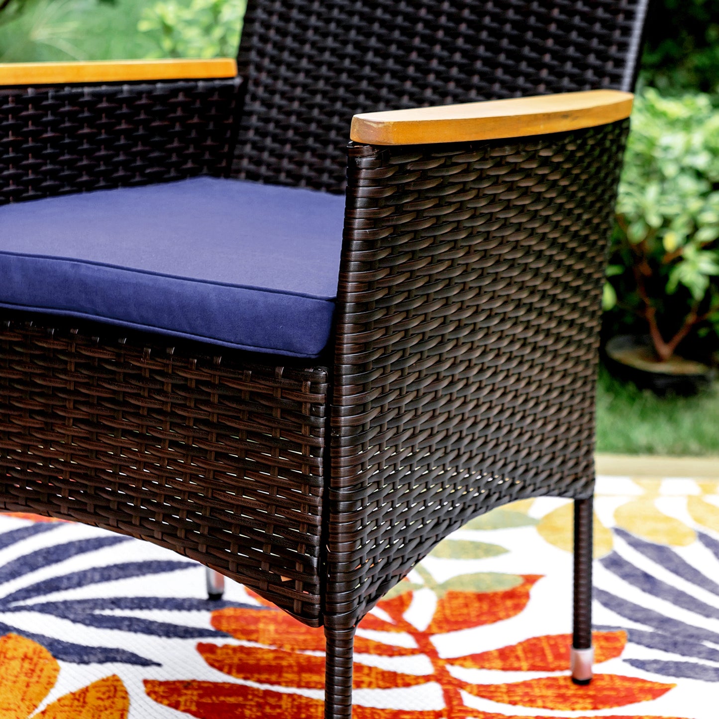 Captiva Designs Outdoor 9Pc Cast Aluminum Square Metal Dining Table with Umbrella Hole & Cushioned Wicker Rattan Chairs