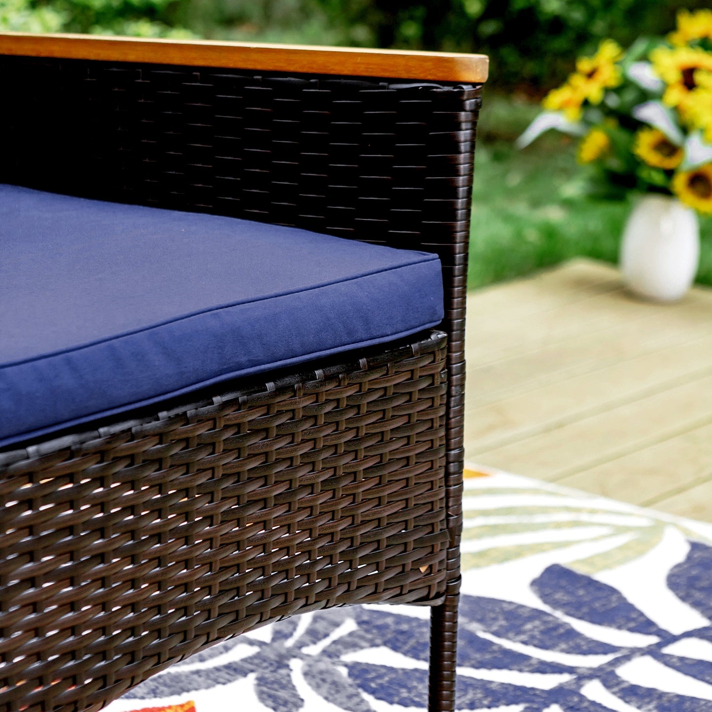 Captiva Designs Outdoor 9Pc Cast Aluminum Square Metal Dining Table with Umbrella Hole & Cushioned Wicker Rattan Chairs