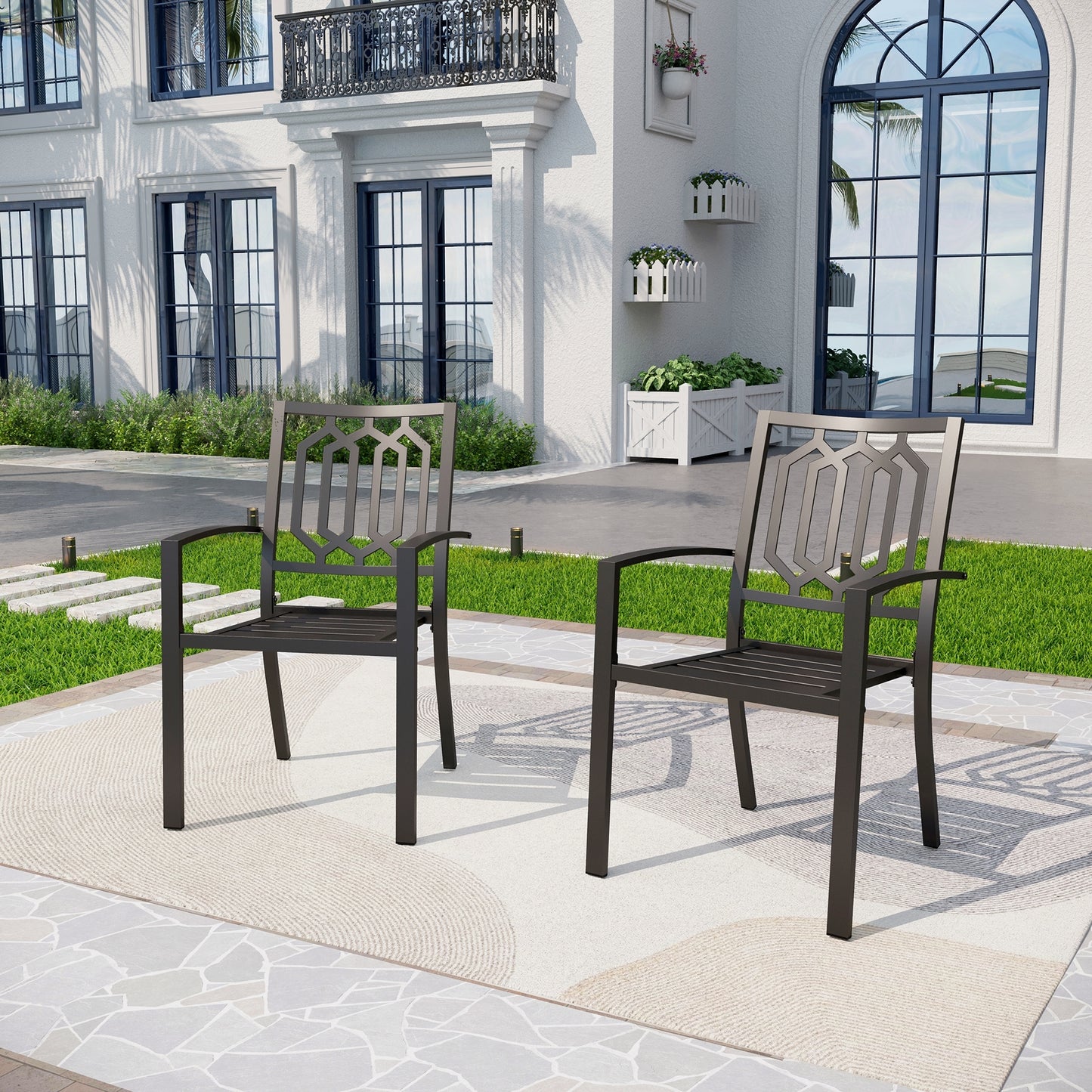 Captiva Designs 2pc Outdoor Patio Dining Chairs with Steel Frame and Ventilated Backs