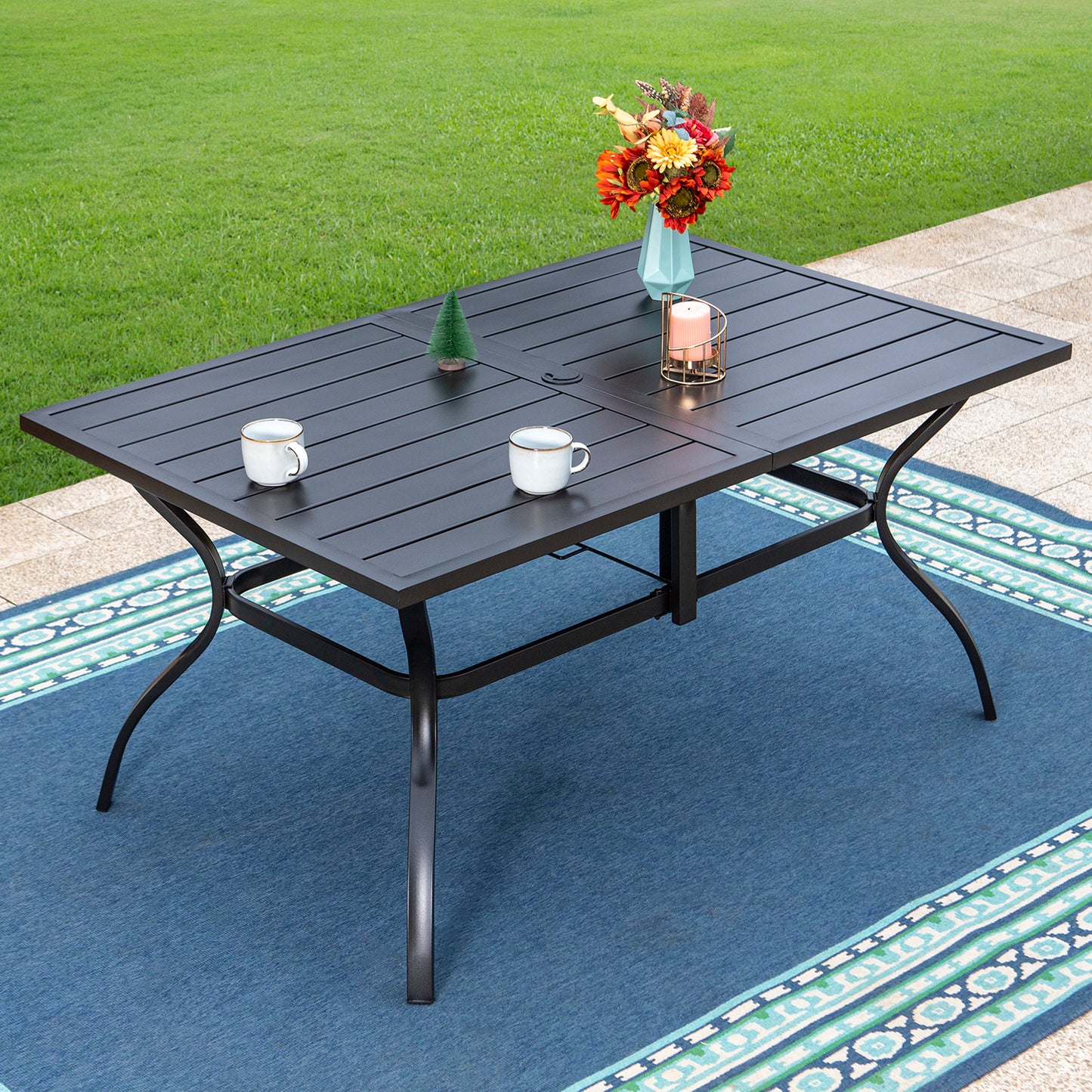 Captiva Designs 1pc Outdoor Patio Dining Steel Table with Umbrella Hole for 6