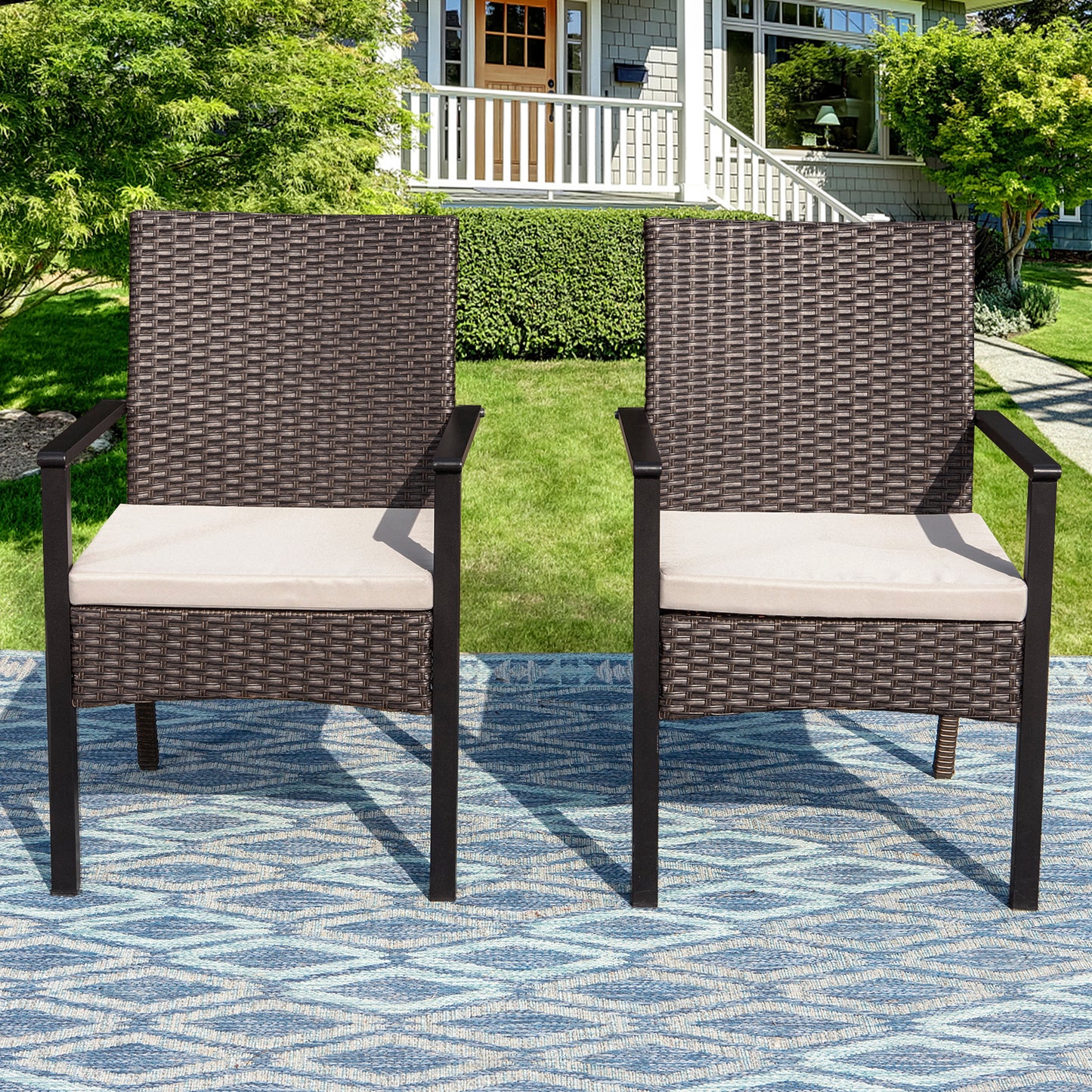 Captiva Designs Outdoor Patio All-weather Wicker Dining Chairs with Thick Cushion