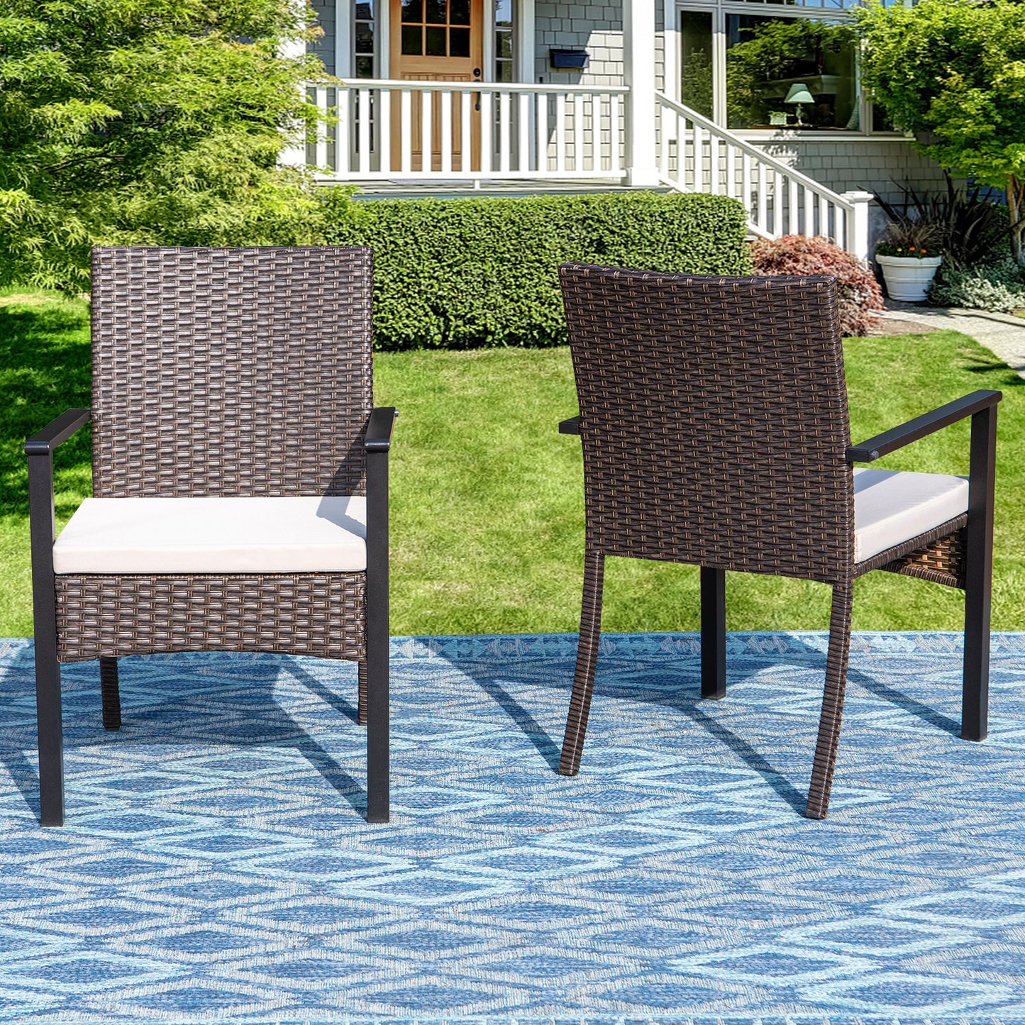 Captiva Designs Outdoor Patio All-weather Wicker Dining Chairs with Thick Cushion