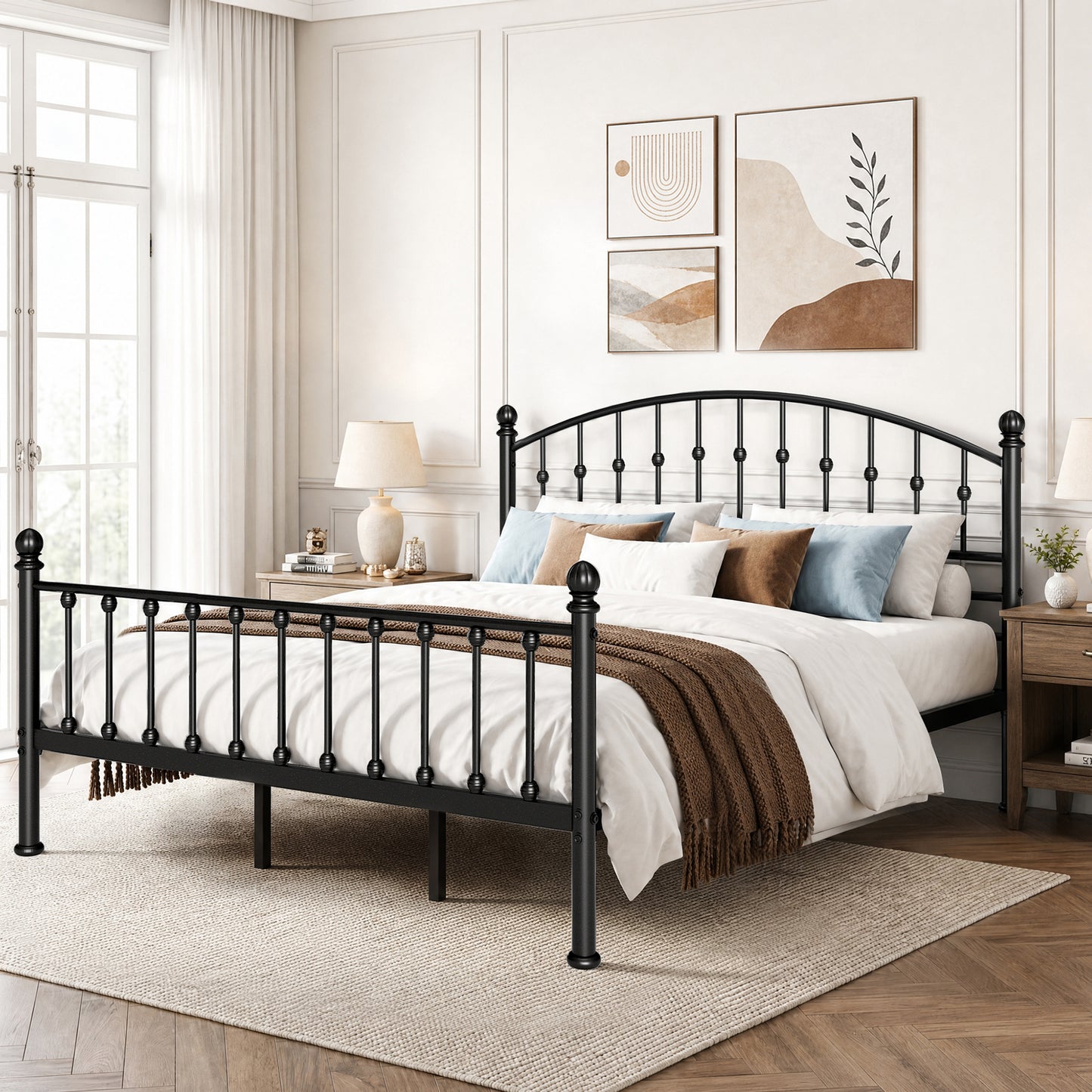 Captiva Designs Metal Bed Frame with Headboard and Footboard & Under-bed Storage Space, No Box Spring Needed