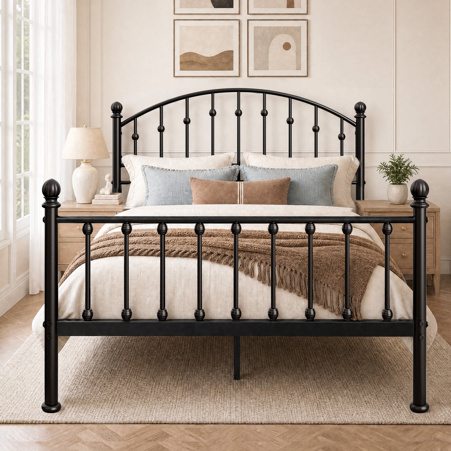 Captiva Designs Metal Bed Frame with Headboard and Footboard & Under-bed Storage Space, No Box Spring Needed