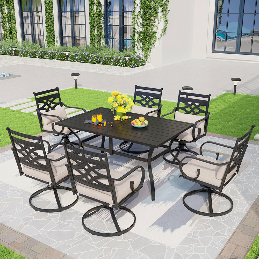 Captiva Designs 7pc Patio Dining Steel Table & Metal Chairs with Seat Cushions & Waist Pillows