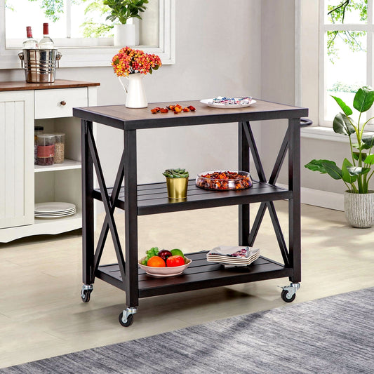 Captiva Designs 1pc Weather-Resistant Patio Double-Shelf Movable Rectangular Steel Cart Table