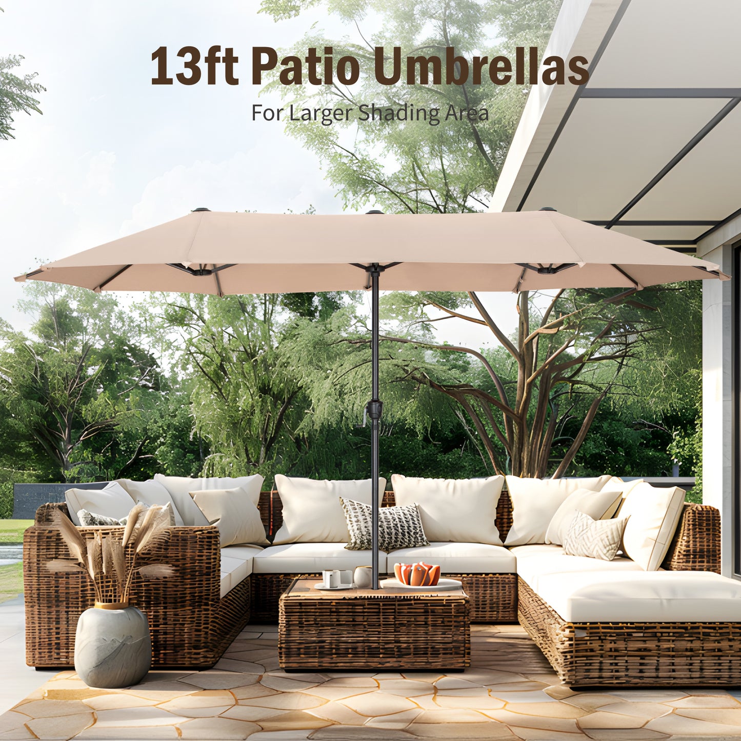 Captiva Designs 8pc Patio Slat-top Dining Steel Table & Stackable Steel Chairs & Market Umbrella