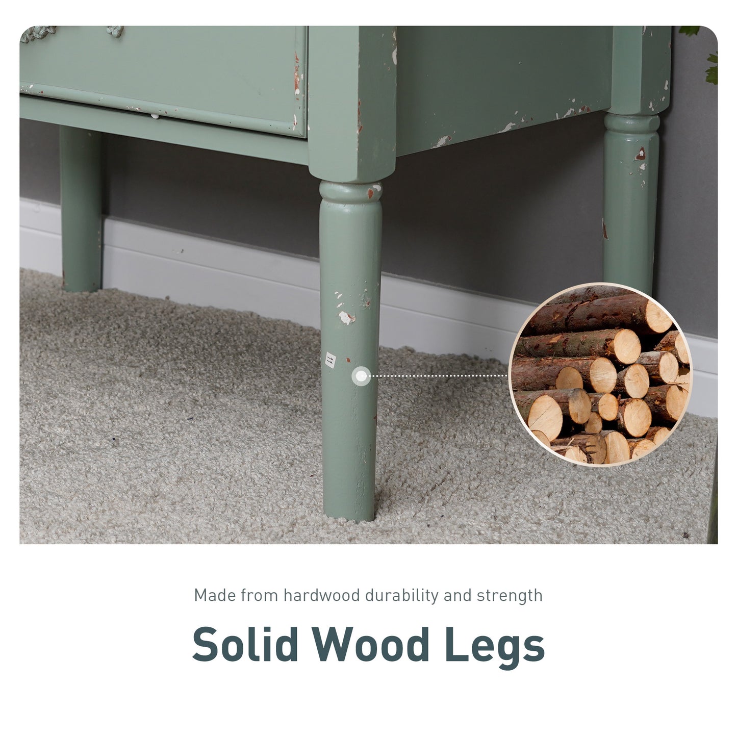 Captiva Designs Antique Mint Green Accent Sideboards Buffets Cabinet with 2 Glass Doors and 1 Drawer for Kitchen Dining Room