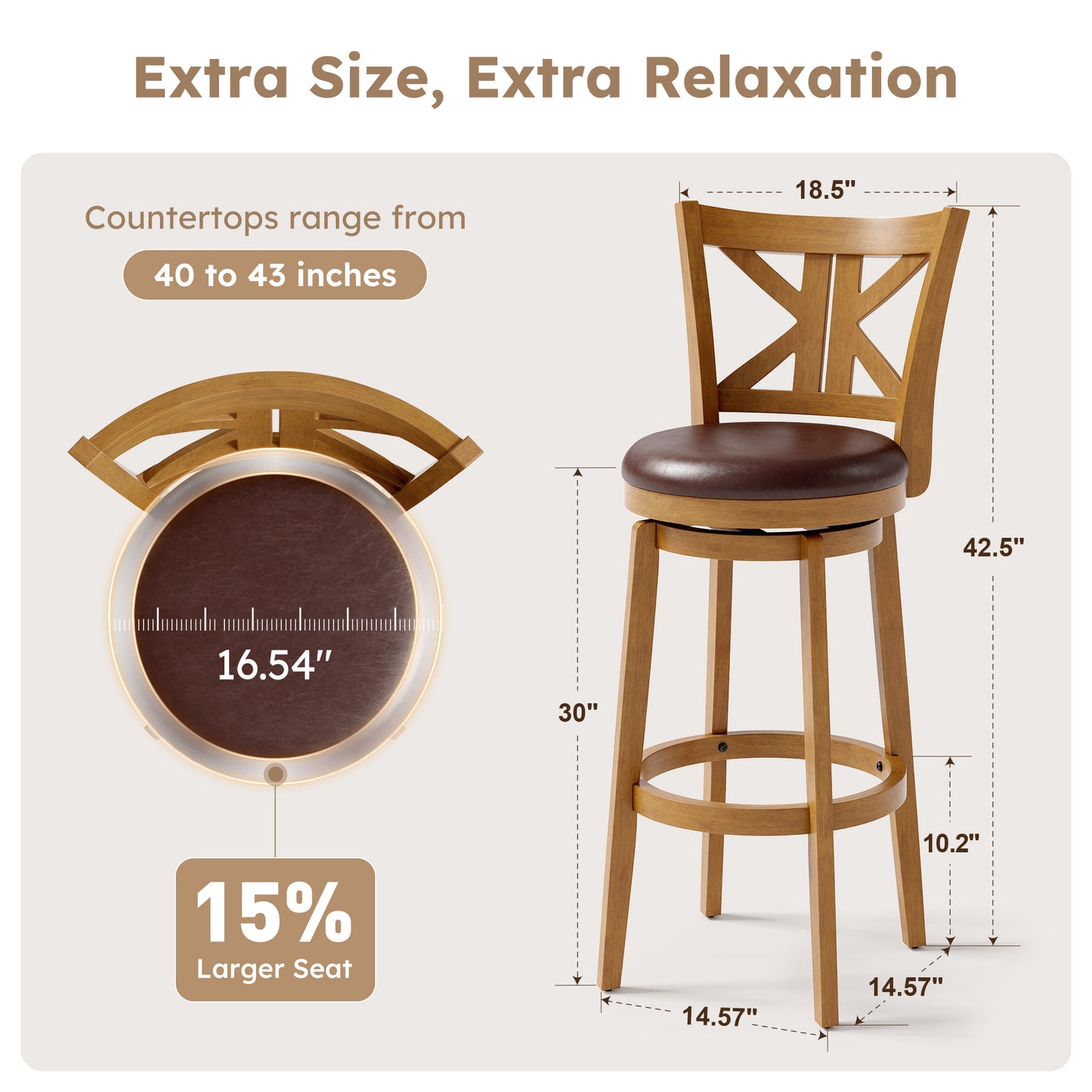 Captiva Designs Counter & Bar Height Swivel Bar Stools with Faux Leather Upholstered Seat & Rubberwood Frame & Wrap-Around Footrest