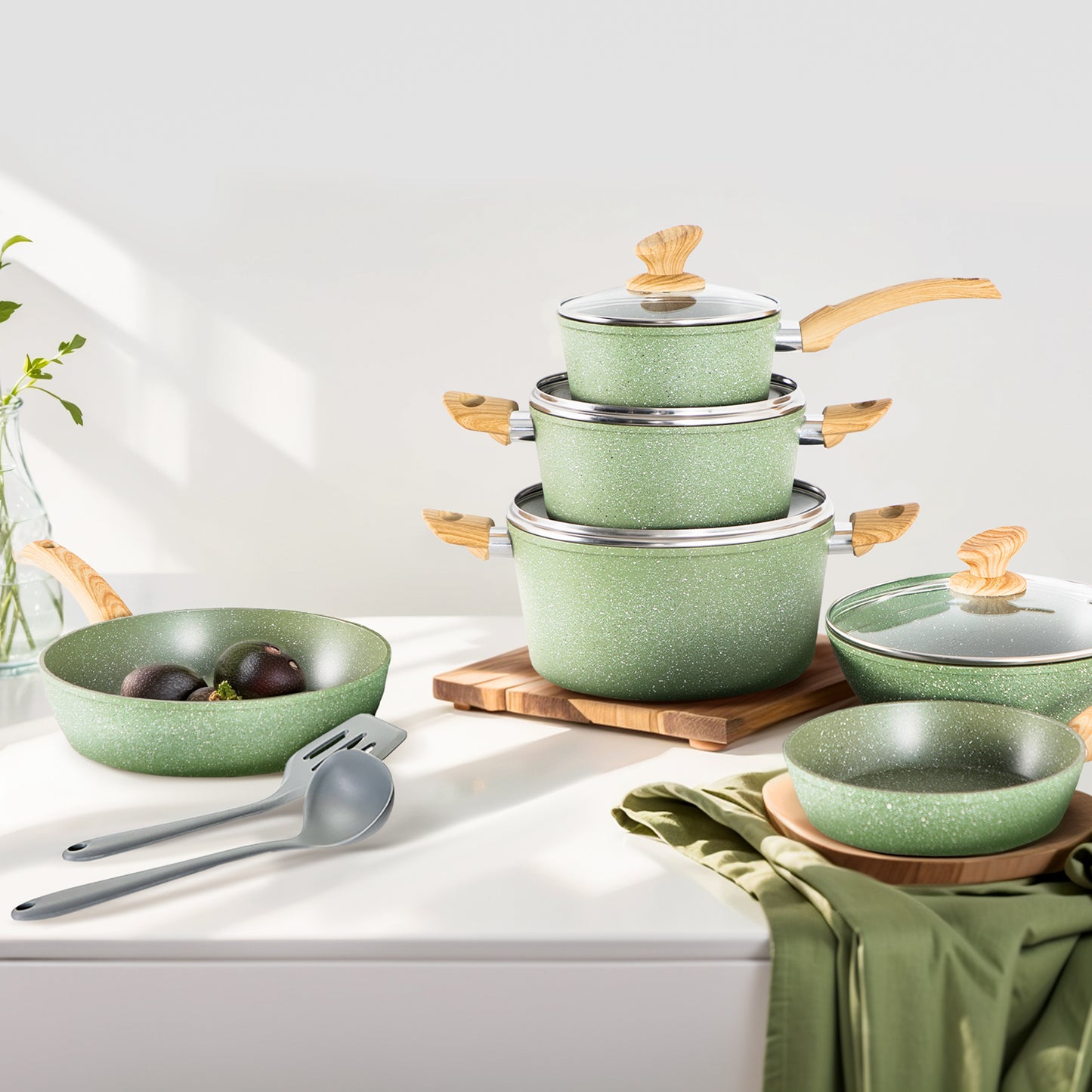 Captiva Designs 12 Pieces Nonstick Granite Cookware Set with Heat-Resistant Bakelite Handle