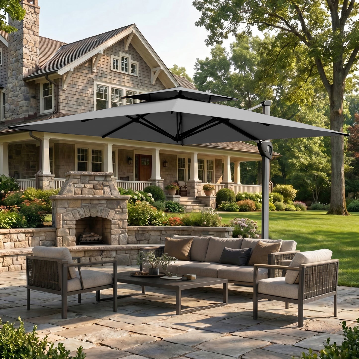 Captiva Designs Premium Rectangular Cantilever Patio Umbrella with 2-Tier Design