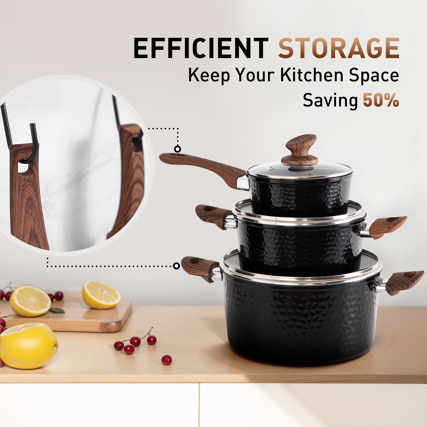 Captiva Designs Nonstick Granite Cookware Set with Heat-Resistant Bakelite Handle