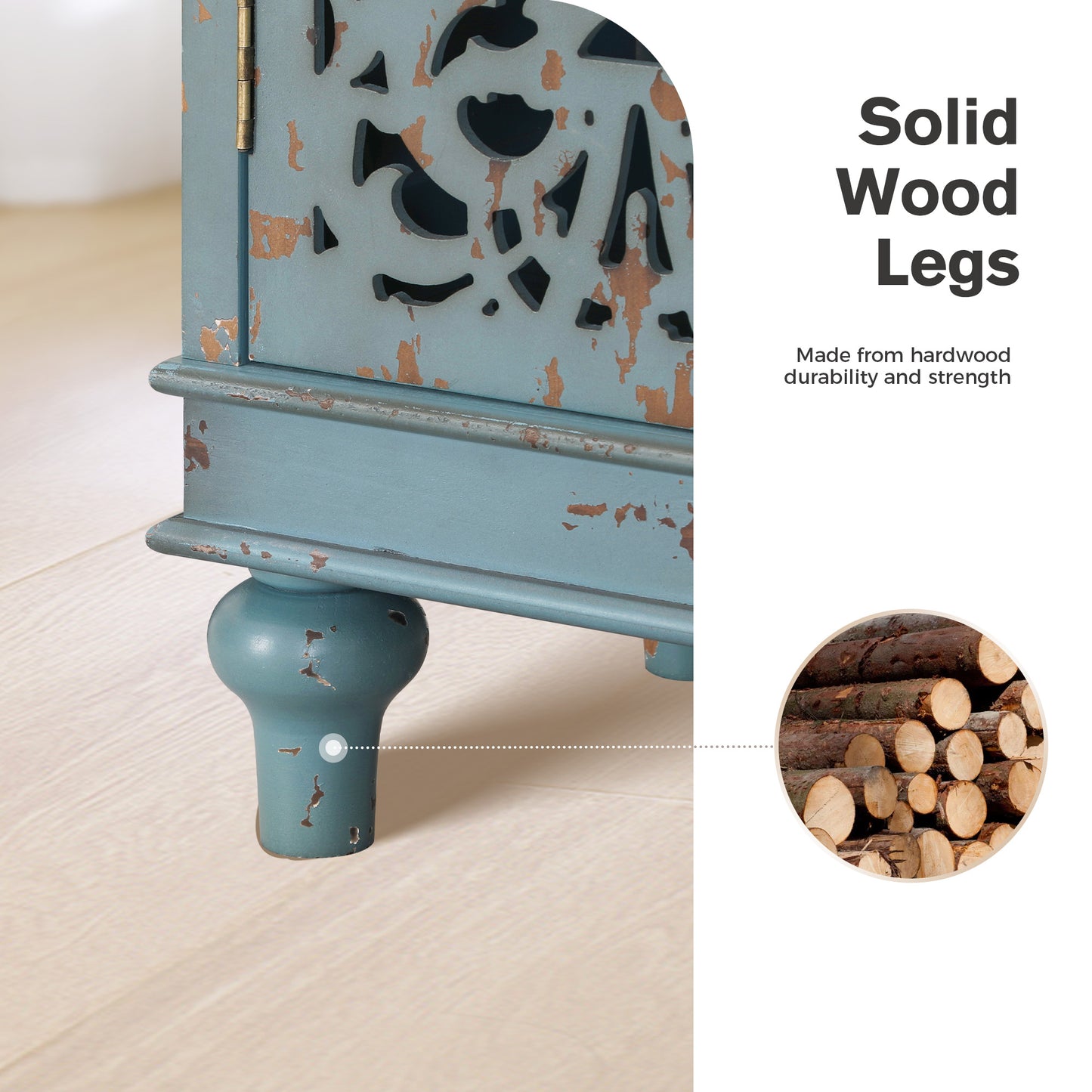 Captiva Designs Distressed Hollow-carved Accent Storage Sideboard Buffet Cabinet with Solid Wood Legs for Living Room Entryway Foyer