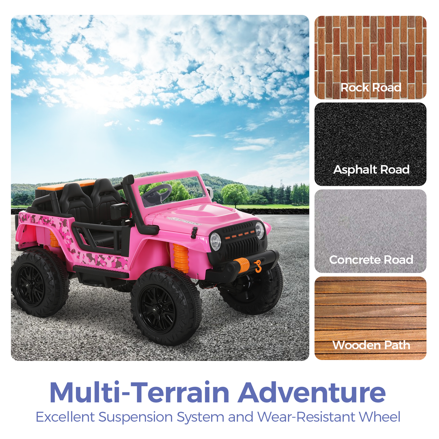 Captiva Designs Electric Jeep Car with Remote Control & Bluetooth Music & Off-Road Power Wheels
