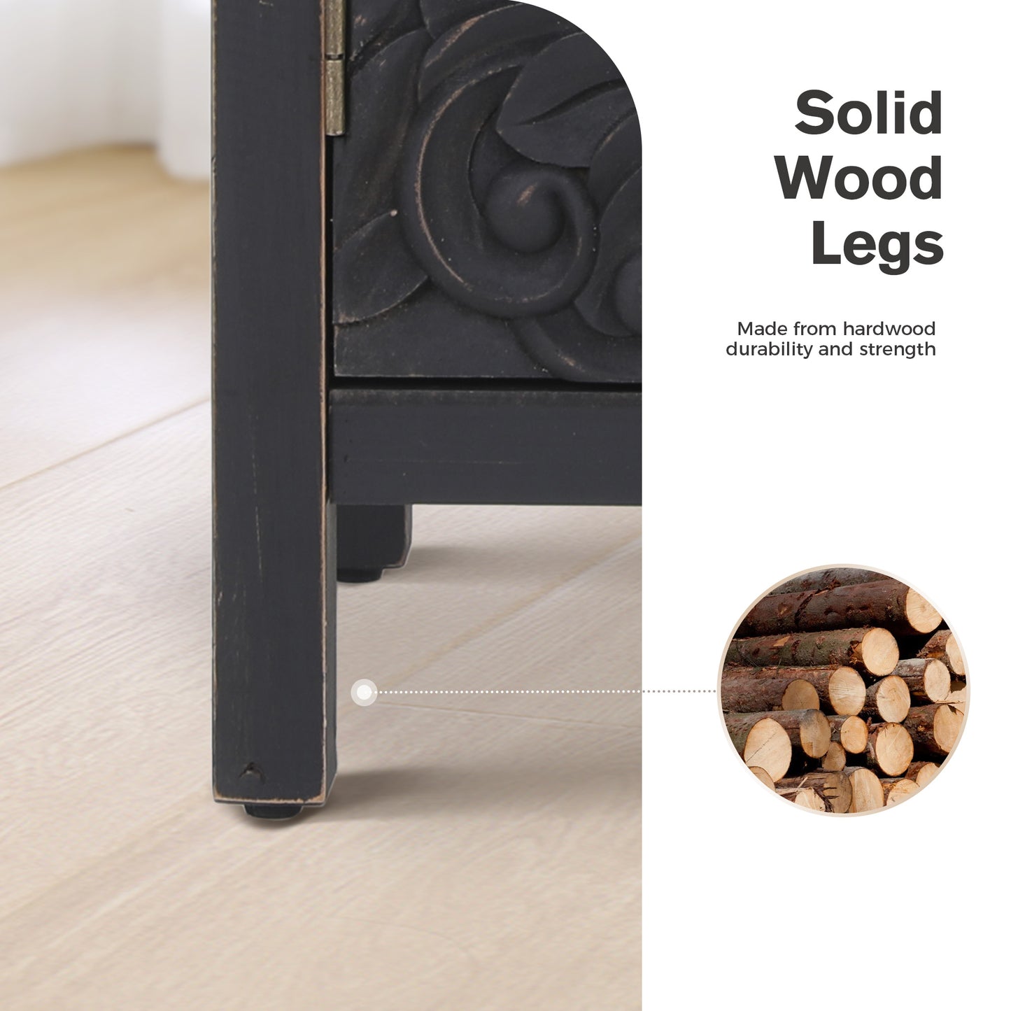 Captiva Designs Accent Farmhouse Carved Floral Buffet Cabinet with Doors for Living Room