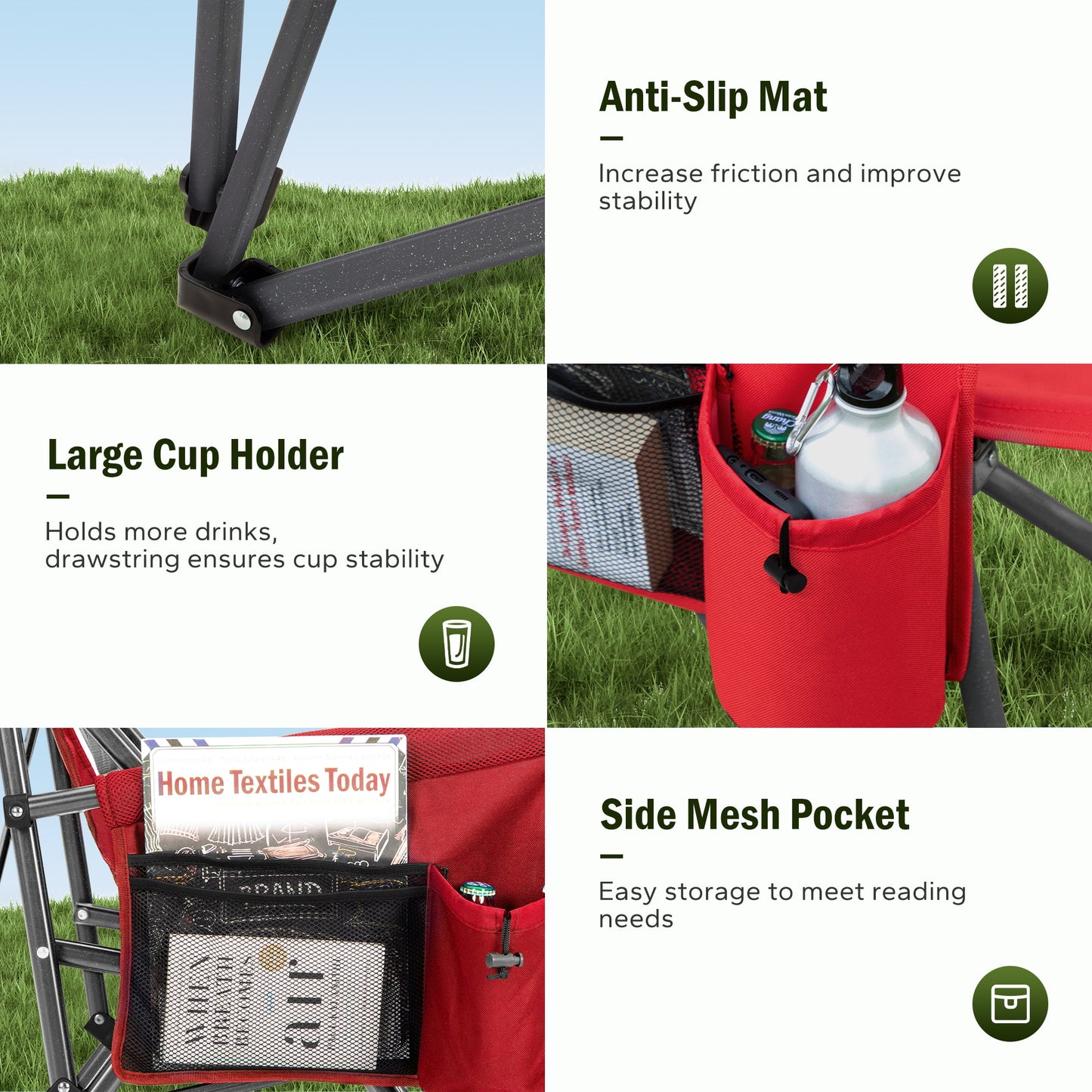 Captiva Designs Heavy Duty XL Camping Chair with Headrest, Cup Holder & Side Pocket, 500 lbs Capacity