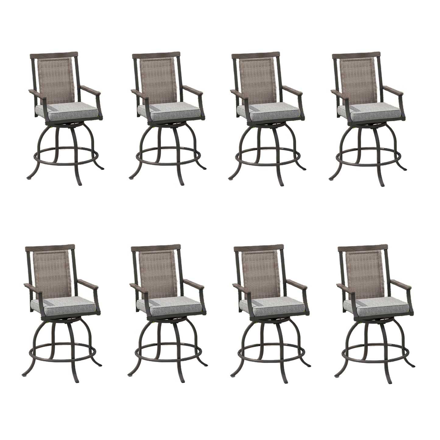 Captiva Designs Outdoor Metal Frame Swivel Armrest Bar Stools with Seat Cushions