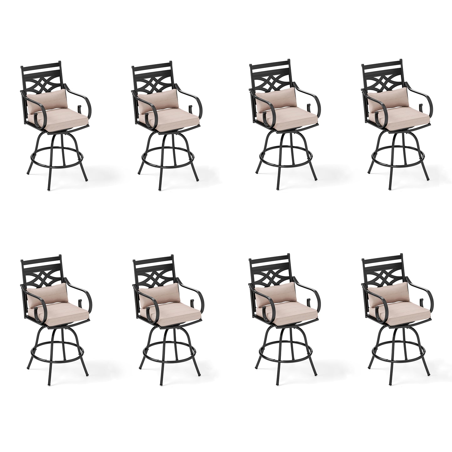 Captiva Designs Outdoor Metal Frame Swivel Armrest Bar Stools with Seat Cushions