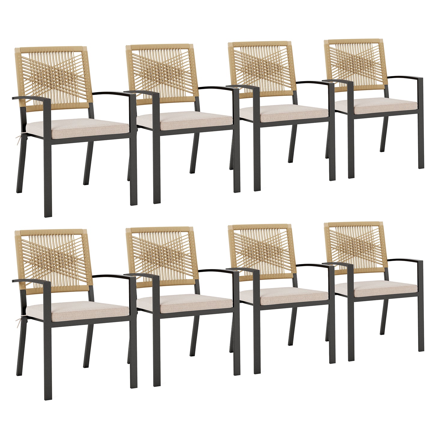 Captiva Designs Patio Dining Polyrattan Chairs with Steel Armrests and Wooden Wicker Back