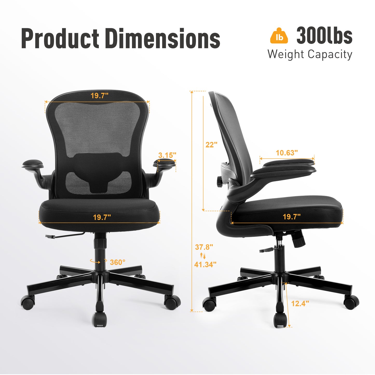 Captiva Designs Ergonomic High-Back Mesh Office Chair Adjustable Height Swivel Chair with Flip-Up Armrests, Black