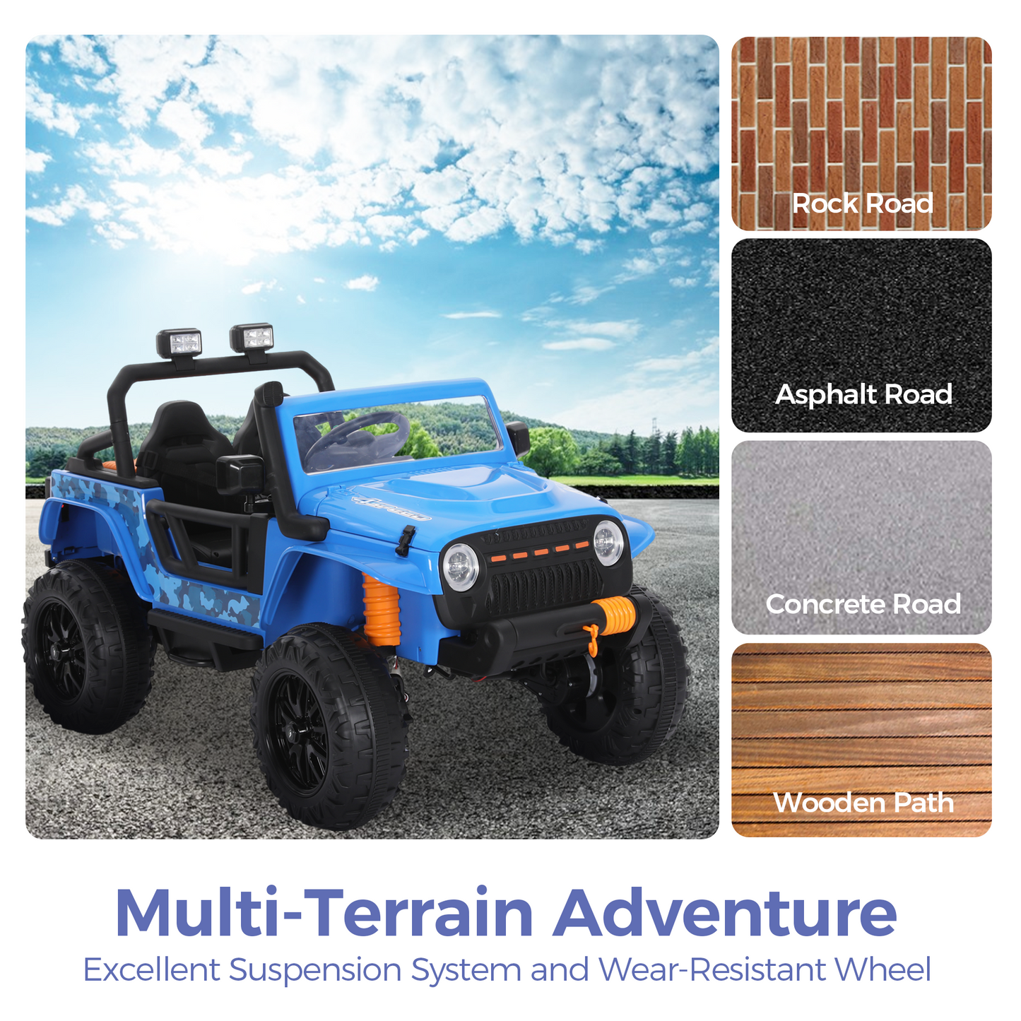 Captiva Designs Electric Jeep Car with Remote Control & Bluetooth Music & Off-Road Power Wheels