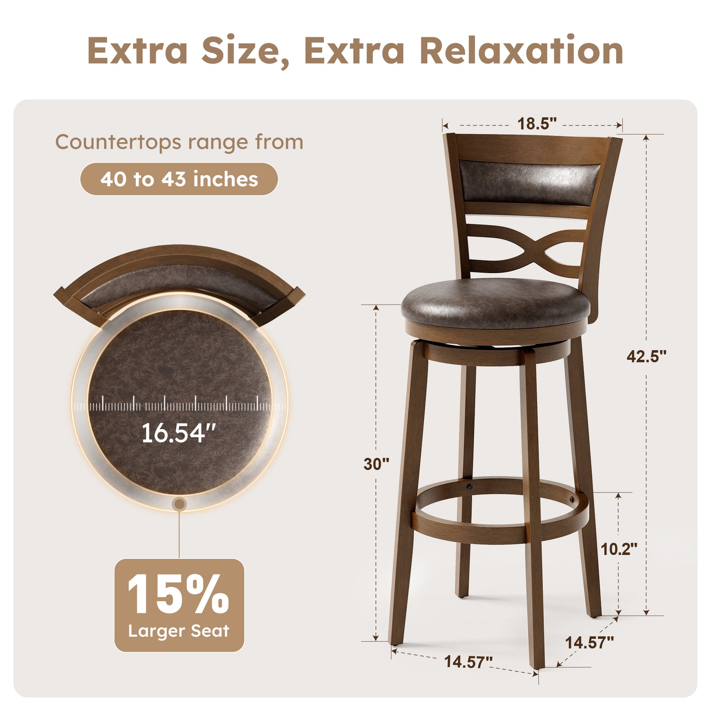 Captiva Designs Counter & Bar Height Swivel Bar Stools with Faux Leather Upholstered Seat & Rubberwood Frame & Wrap-Around Footrest