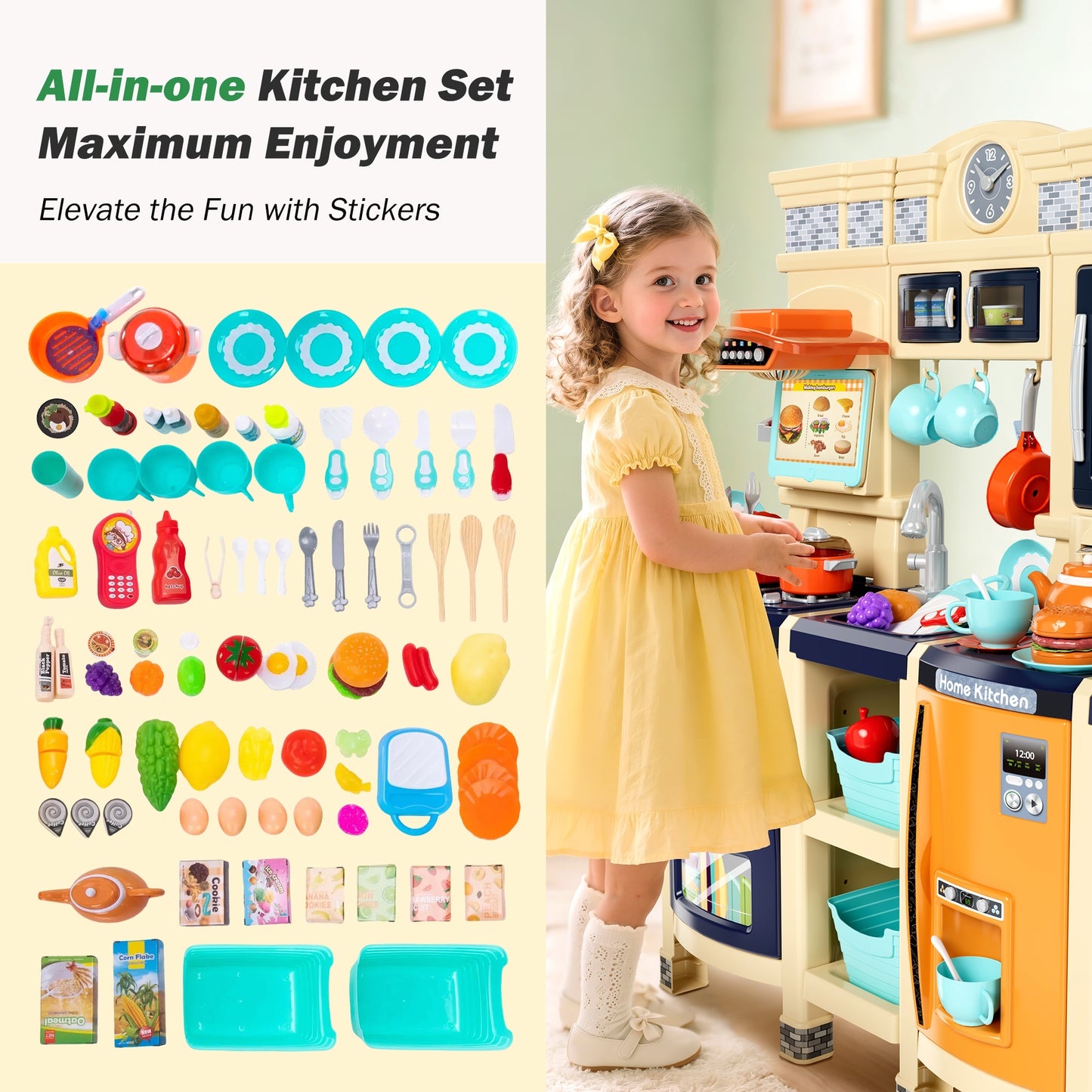 Captiva Designs Immersive Kids Kitchen Playset with Child-Friendly Materials & Authentic Cooking Experience