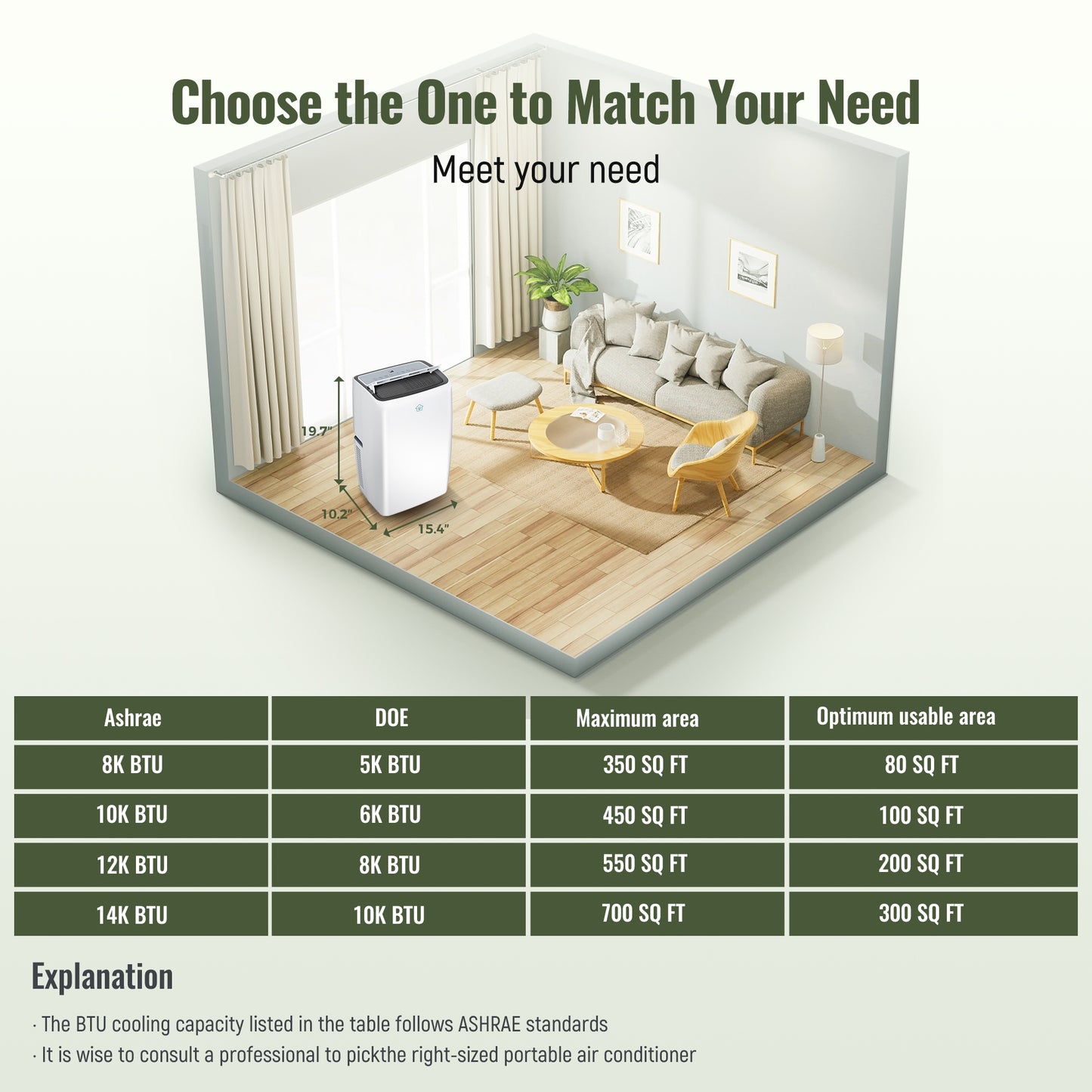 Captiva Designs Portable Air Conditioner Smart Quiet AC Unit with App and Remote Control & 24H Timer