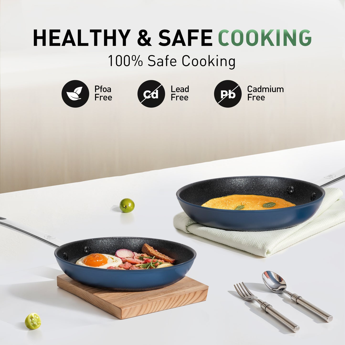 Captiva Designs Plasma Titanium Coating Nonstick Pots and Pans Cookware Set, Blue