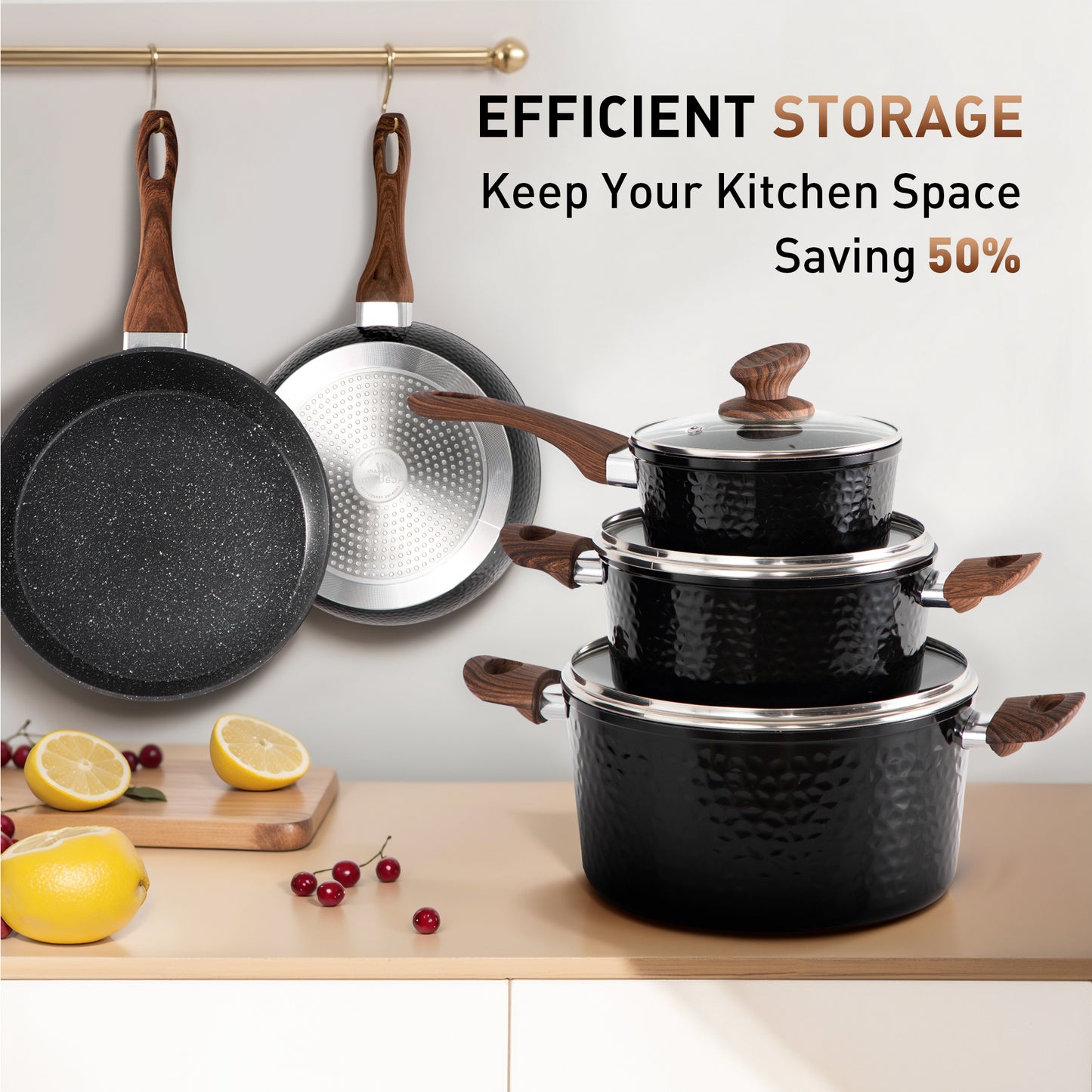 Captiva Designs Nonstick Granite Cookware Set with Heat-Resistant Bakelite Handle