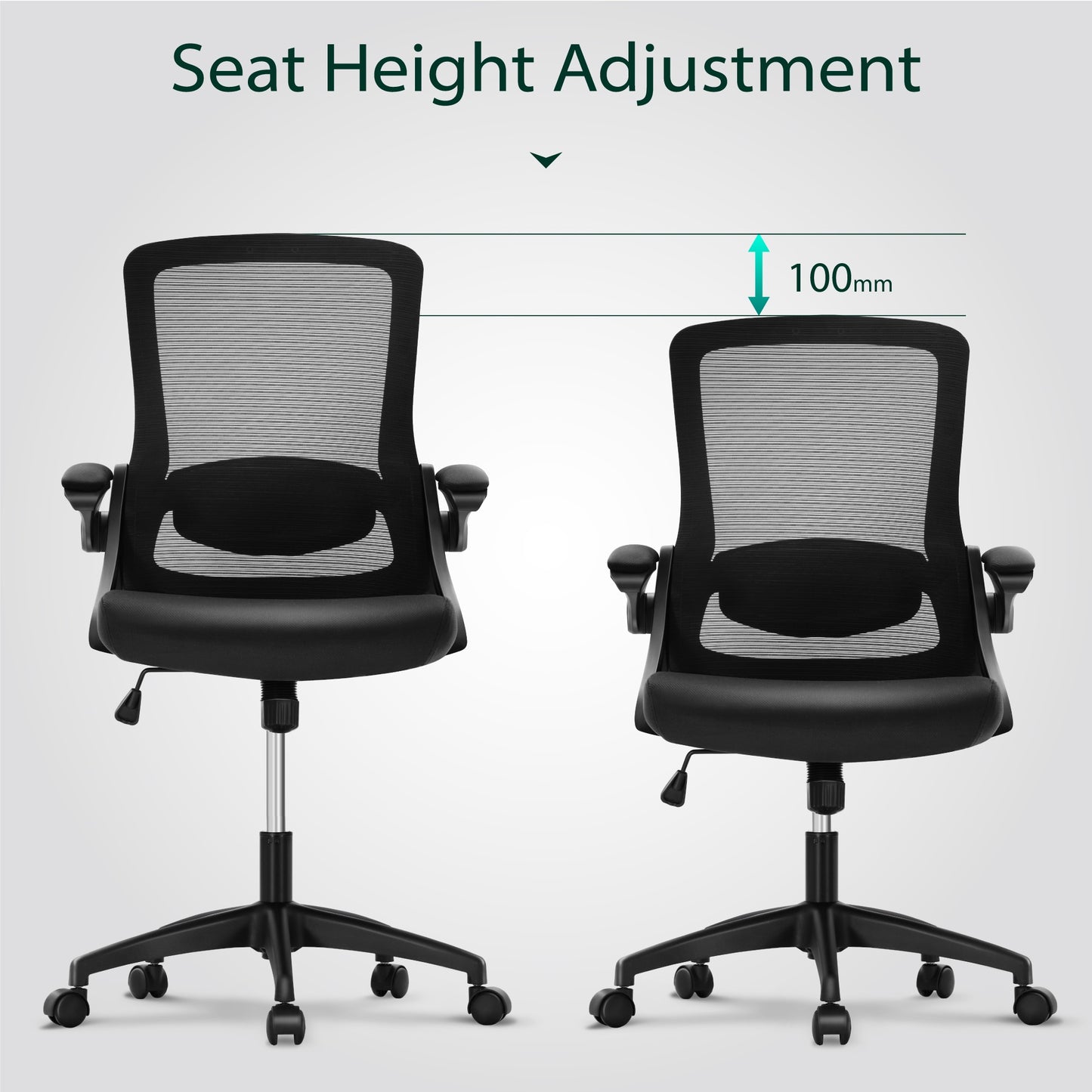 Captiva Designs Ergonomic High-Back Mesh Office Chair Adjustable Height Swivel Chair with Flip-Up Armrests, Black
