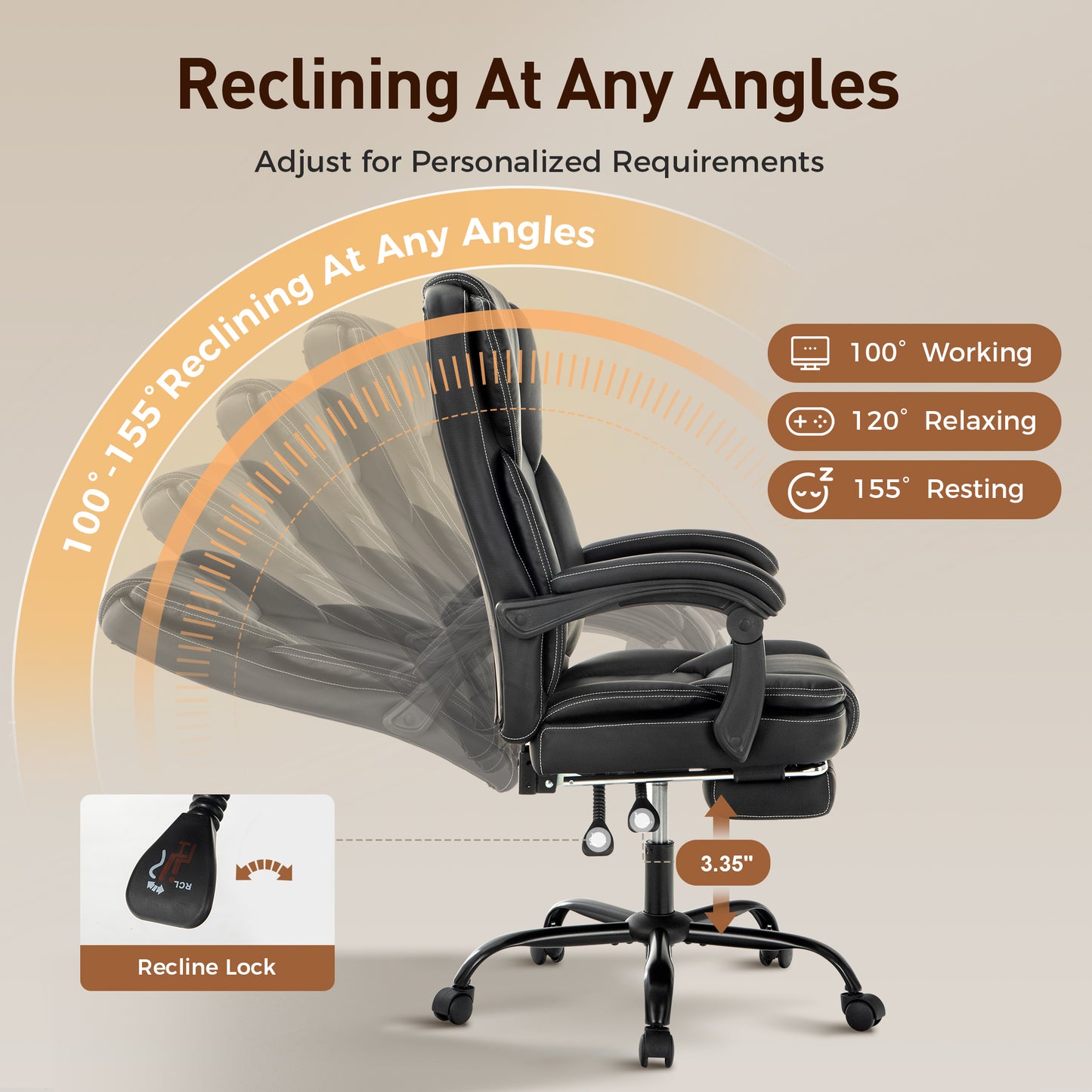 Captiva Designs Executive Ergonomic Office Chair Big & Tall Swivel Office Chair with Footrest and Recline Function, Black