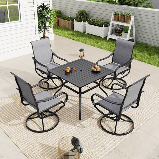 CAPTIVA DESIGNS Patio Table and Chairs Set of 4, Outdoor Dining Set with Umbrella Hole, 5 Piece Patio Furniture Set for Deck Backyard Poolside Garden