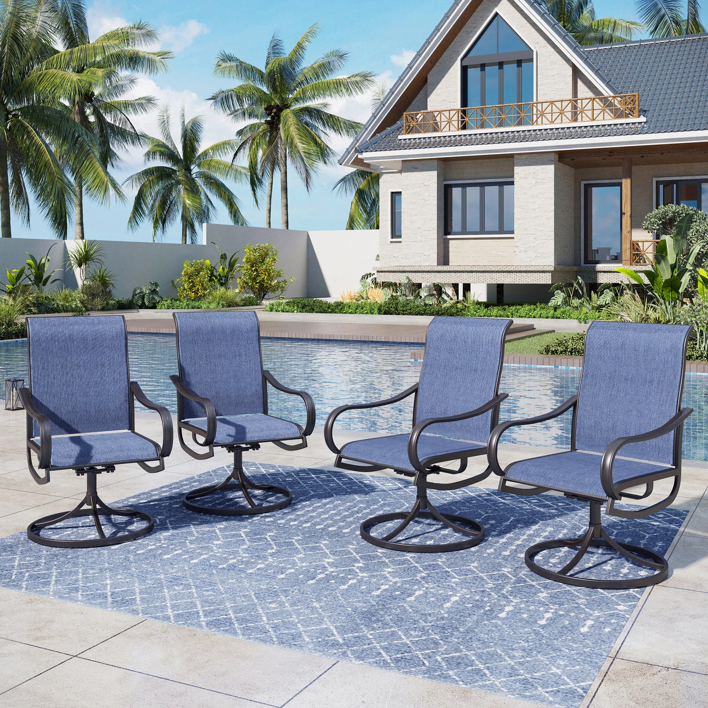 Captiva Designs Outdoor Dining Breathable Quick-dry Sling Steel Chairs with 360 Degree Swivel