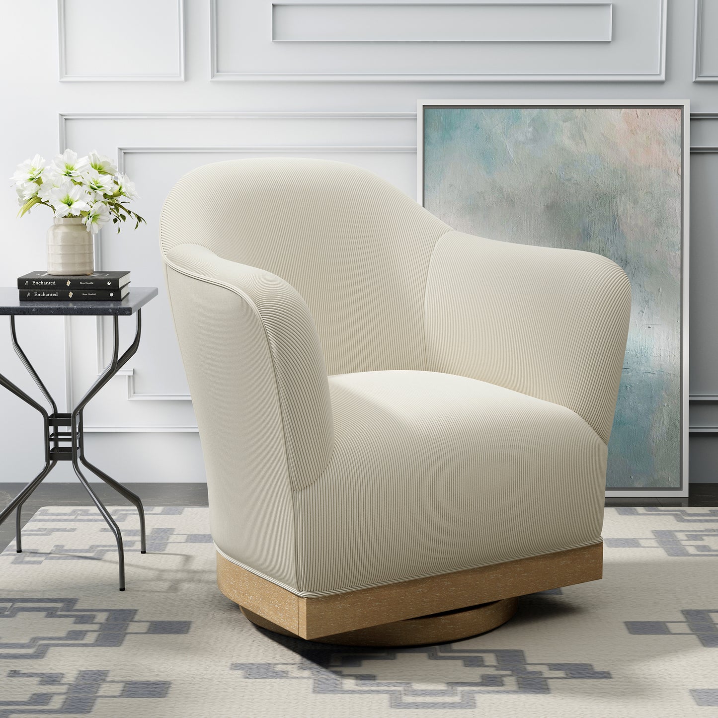 Captiva Designs Swivel Accent Barrel Chair with High Back & Heightened Arm & Solid Wood Base for Enhanced Support, Fully Assembled